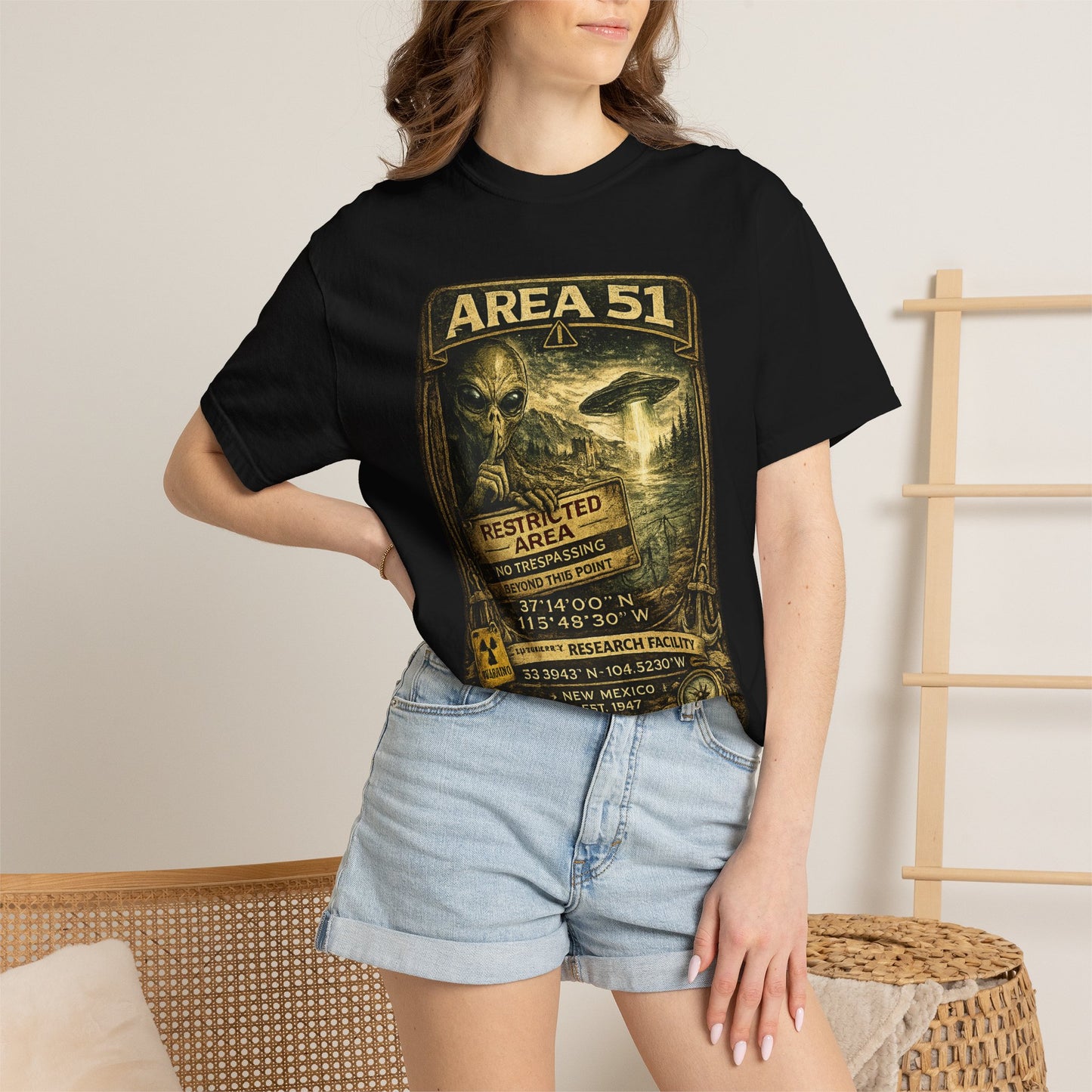 Area 51 Alien Poster T-Shirt — Vintage UFO Research Graphic Tee