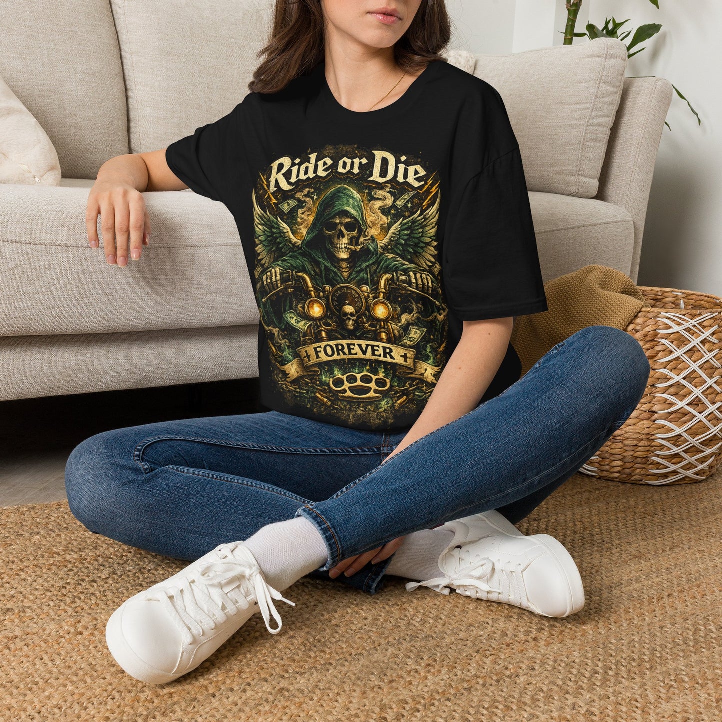 Ride or Die Motorcycle T‑Shirt — Grim Reaper Biker Graphic Tee