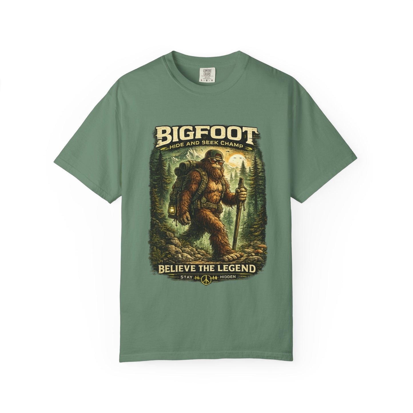 Bigfoot Graphic T-Shirt — "Believe the Legend" Retro Sasquatch Design
