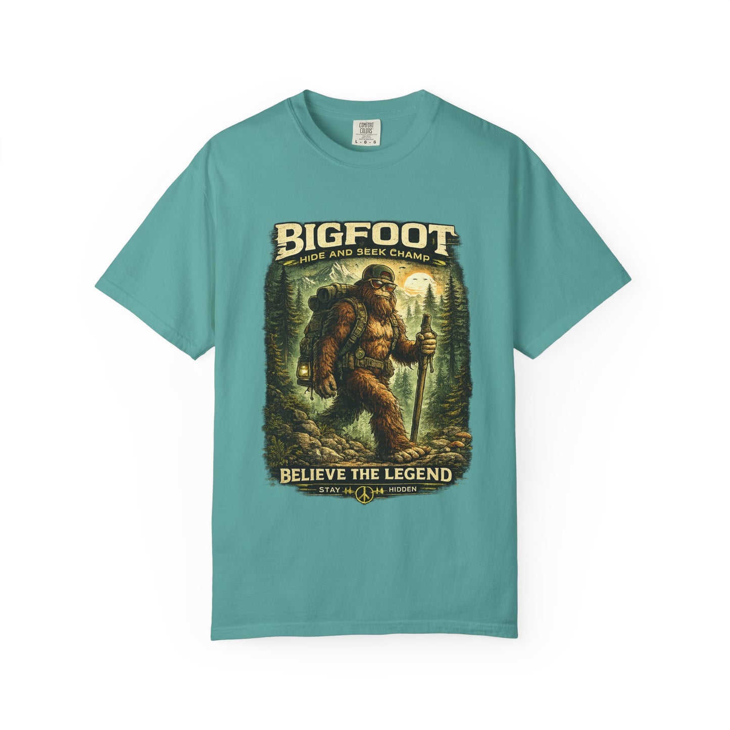 Bigfoot Graphic T-Shirt — "Believe the Legend" Retro Sasquatch Design