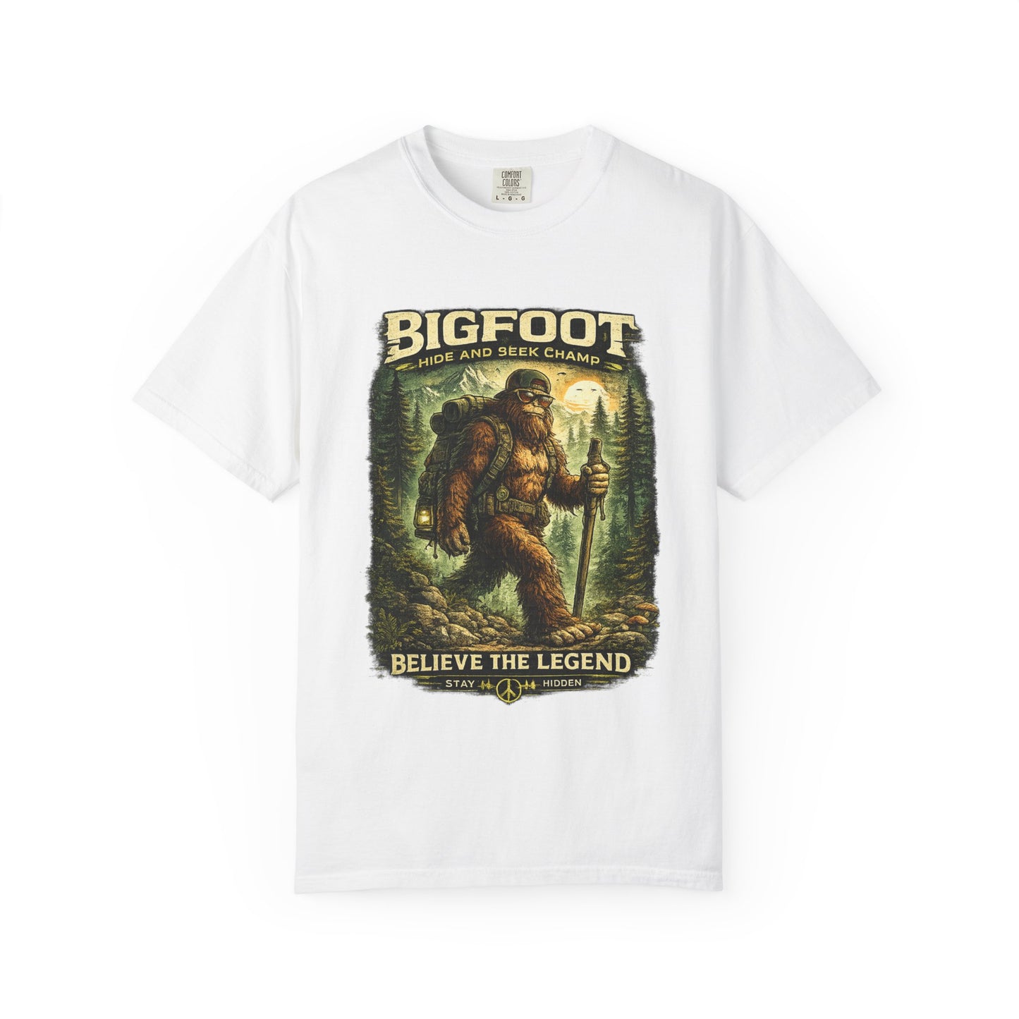 Bigfoot Graphic T-Shirt — "Believe the Legend" Retro Sasquatch Design