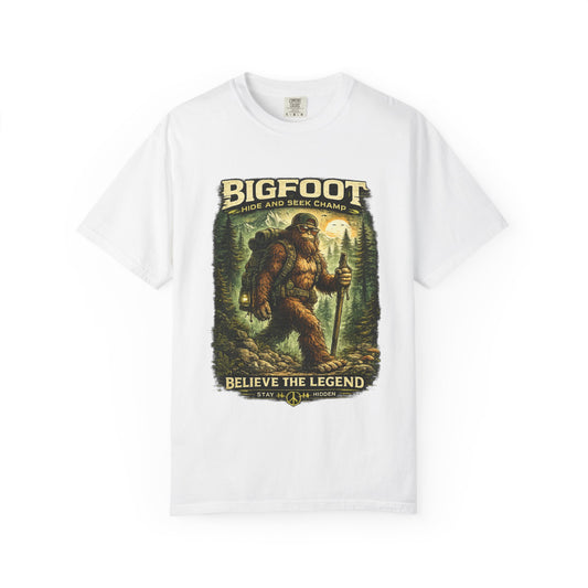 Bigfoot Graphic T-Shirt — "Believe the Legend" Retro Sasquatch Design