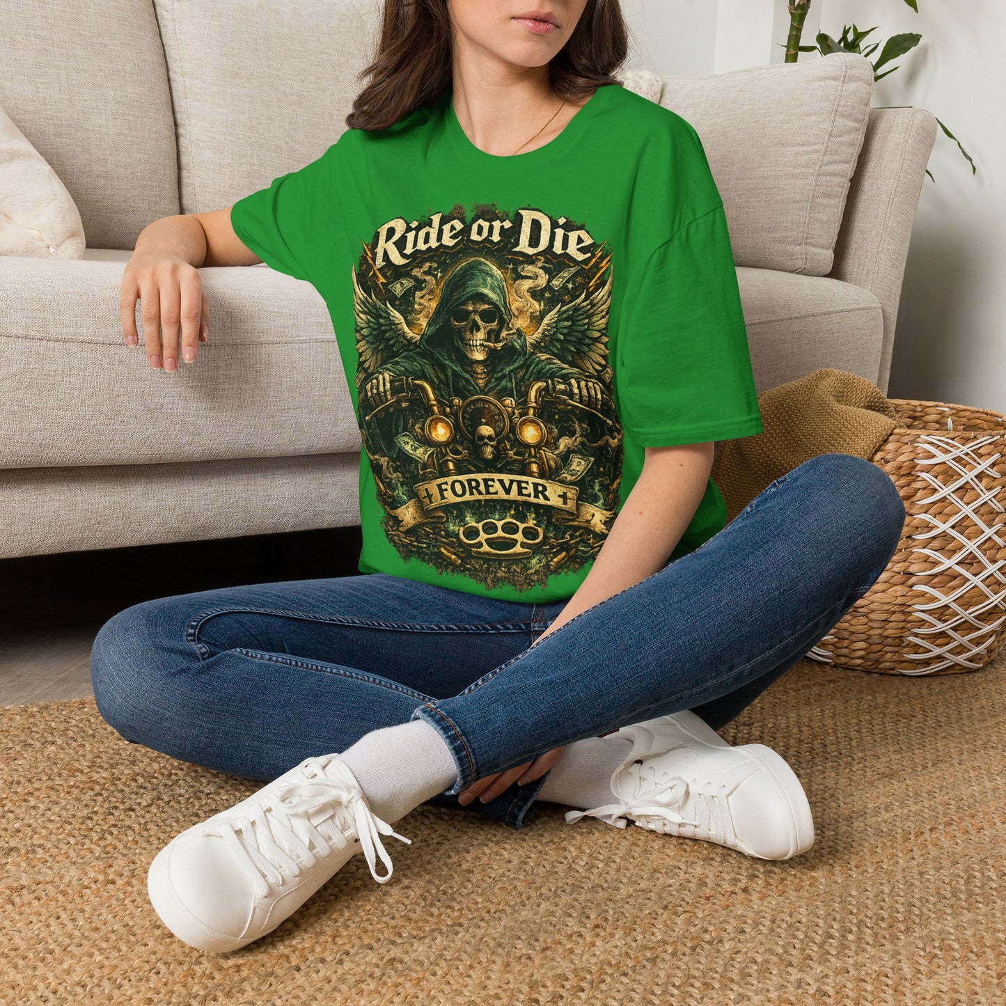 Ride or Die Motorcycle T‑Shirt — Grim Reaper Biker Graphic Tee