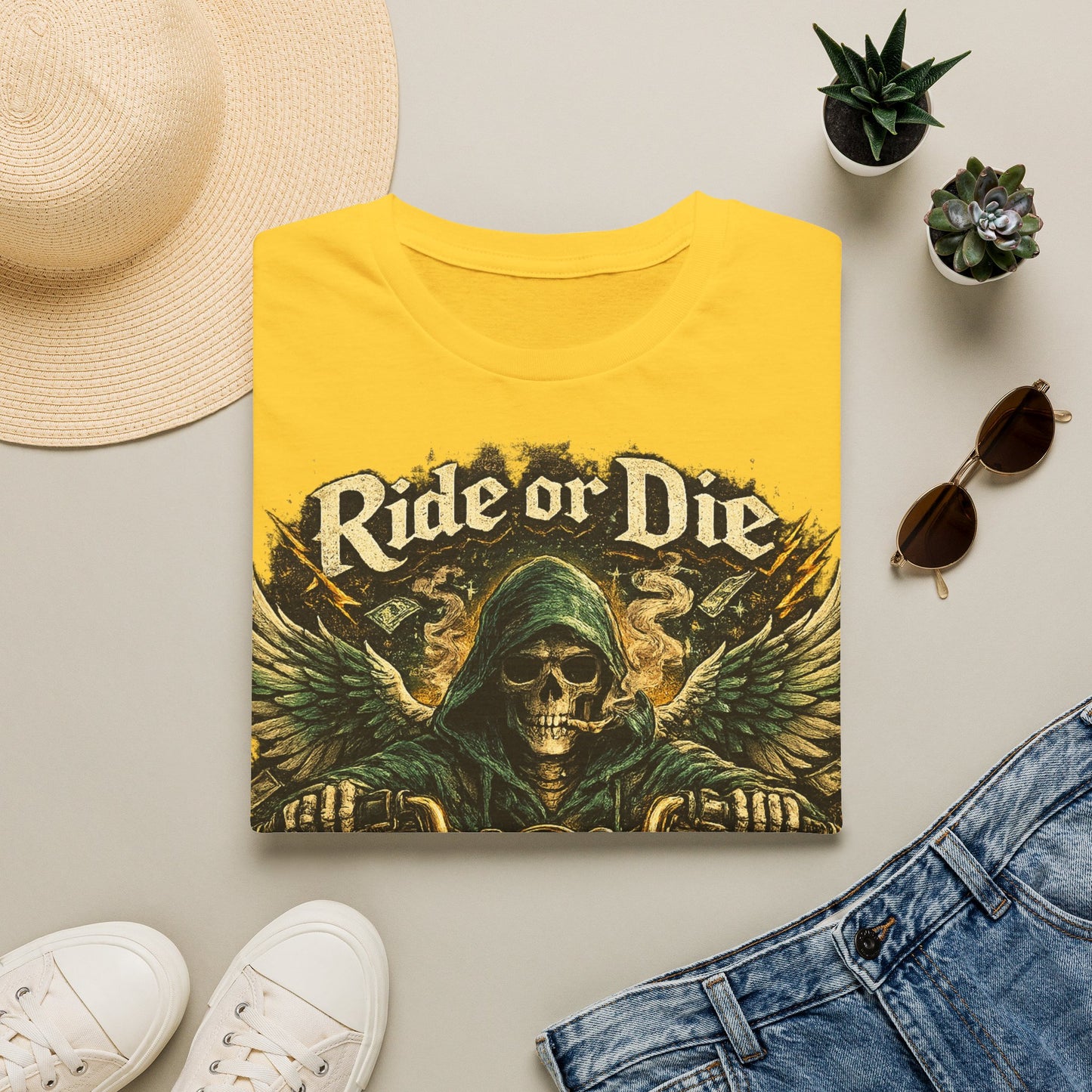 Ride or Die Motorcycle T‑Shirt — Grim Reaper Biker Graphic Tee