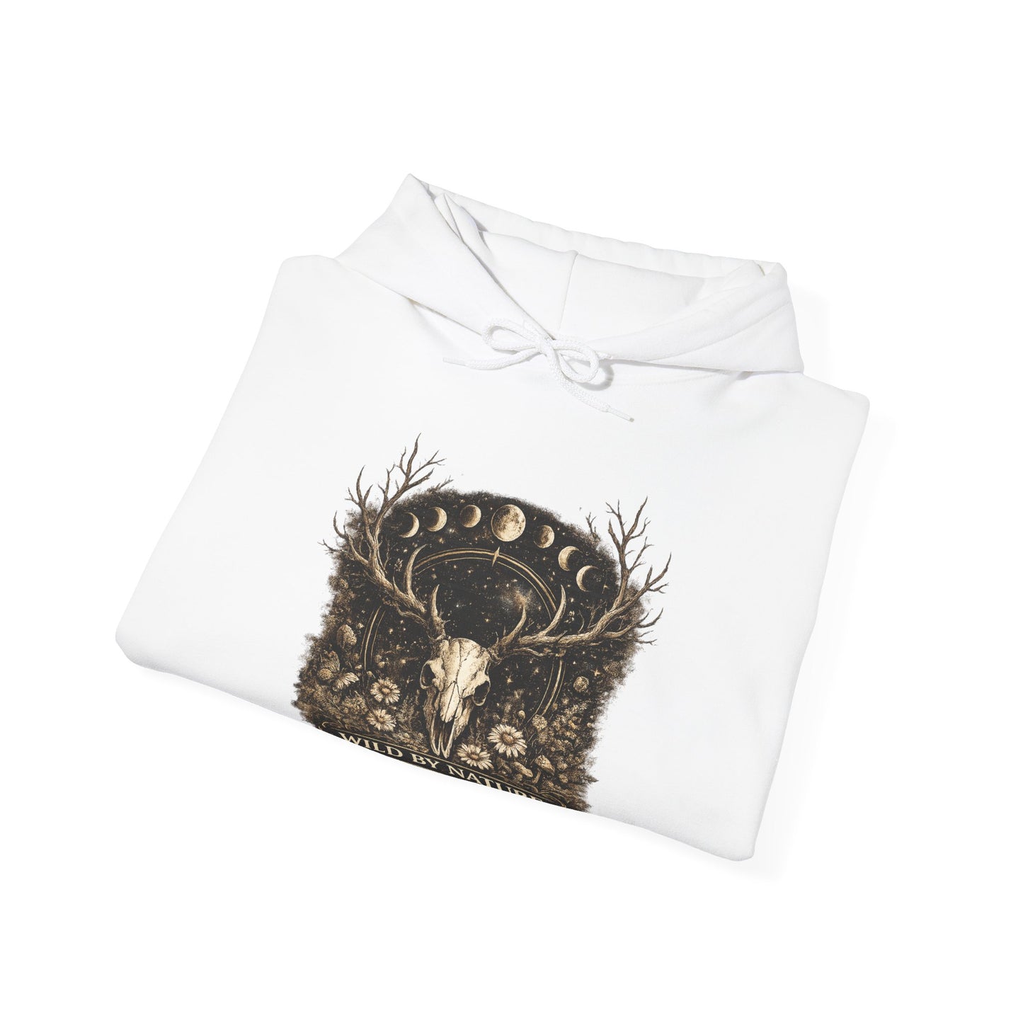 Wild By Nature Deer Skull Hoodie — Moon Phases Forest Graphic Sweatshirt