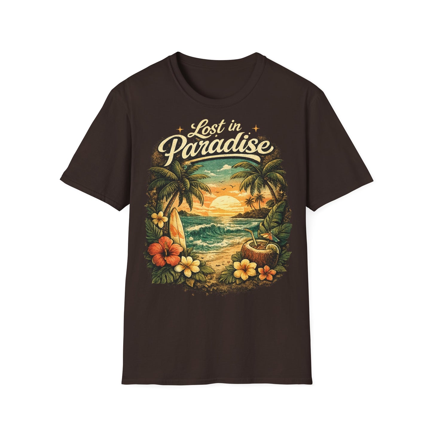 Lost in Paradise T-Shirt — Vintage Tropical Sunset Tee