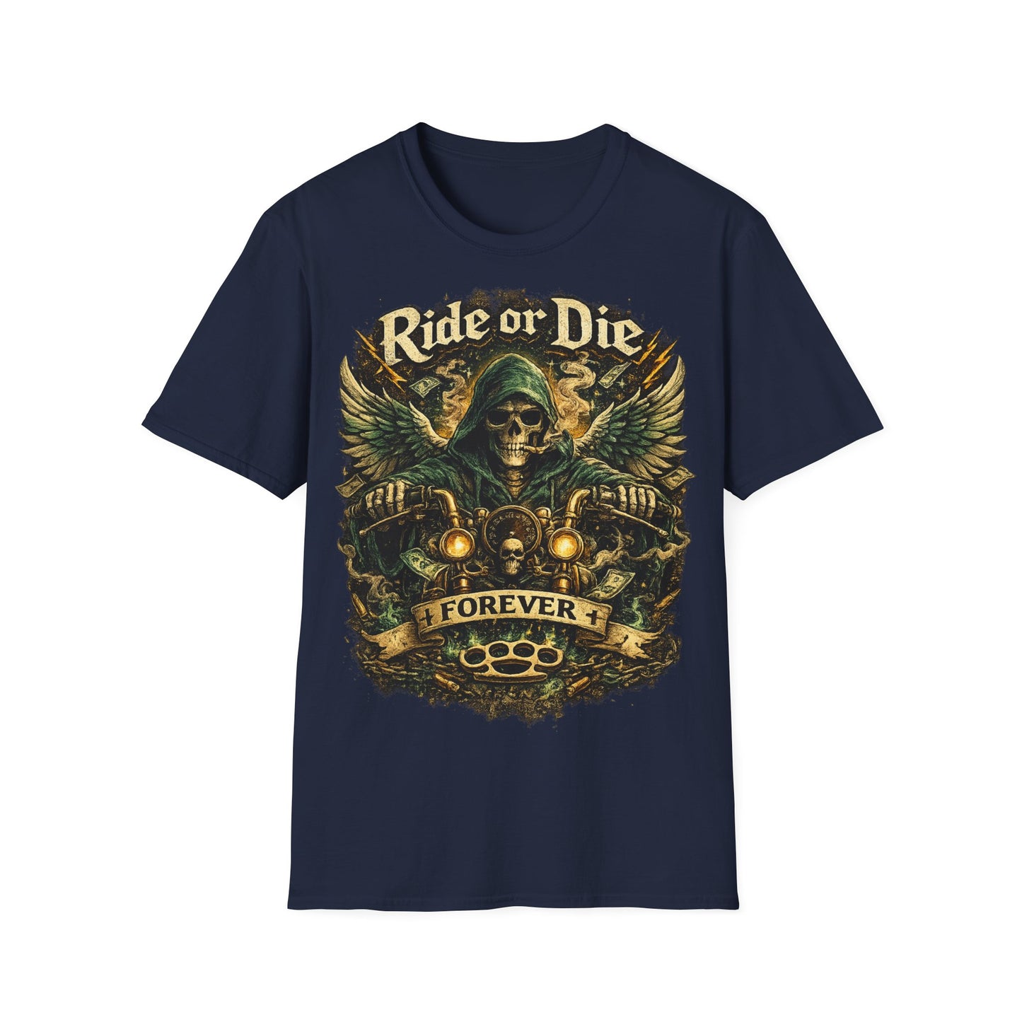 Ride or Die Motorcycle T‑Shirt — Grim Reaper Biker Graphic Tee