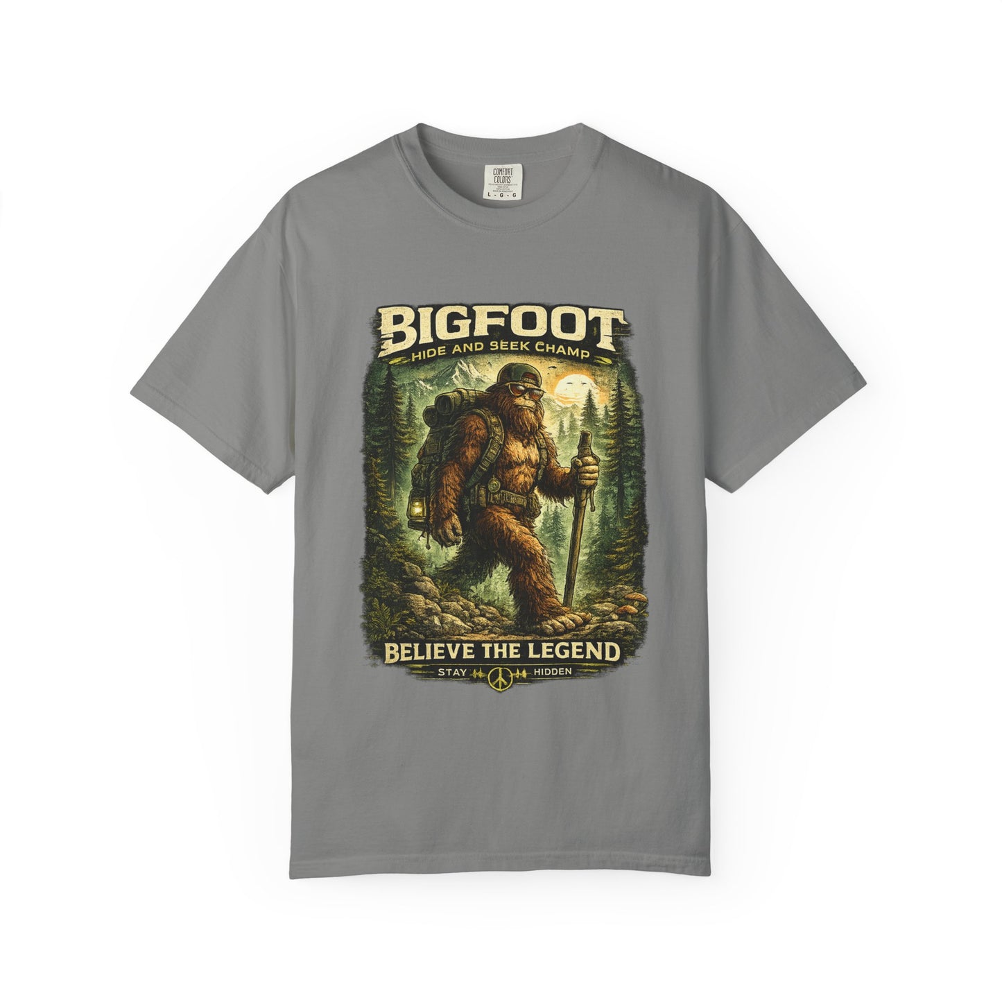 Bigfoot Graphic T-Shirt — "Believe the Legend" Retro Sasquatch Design