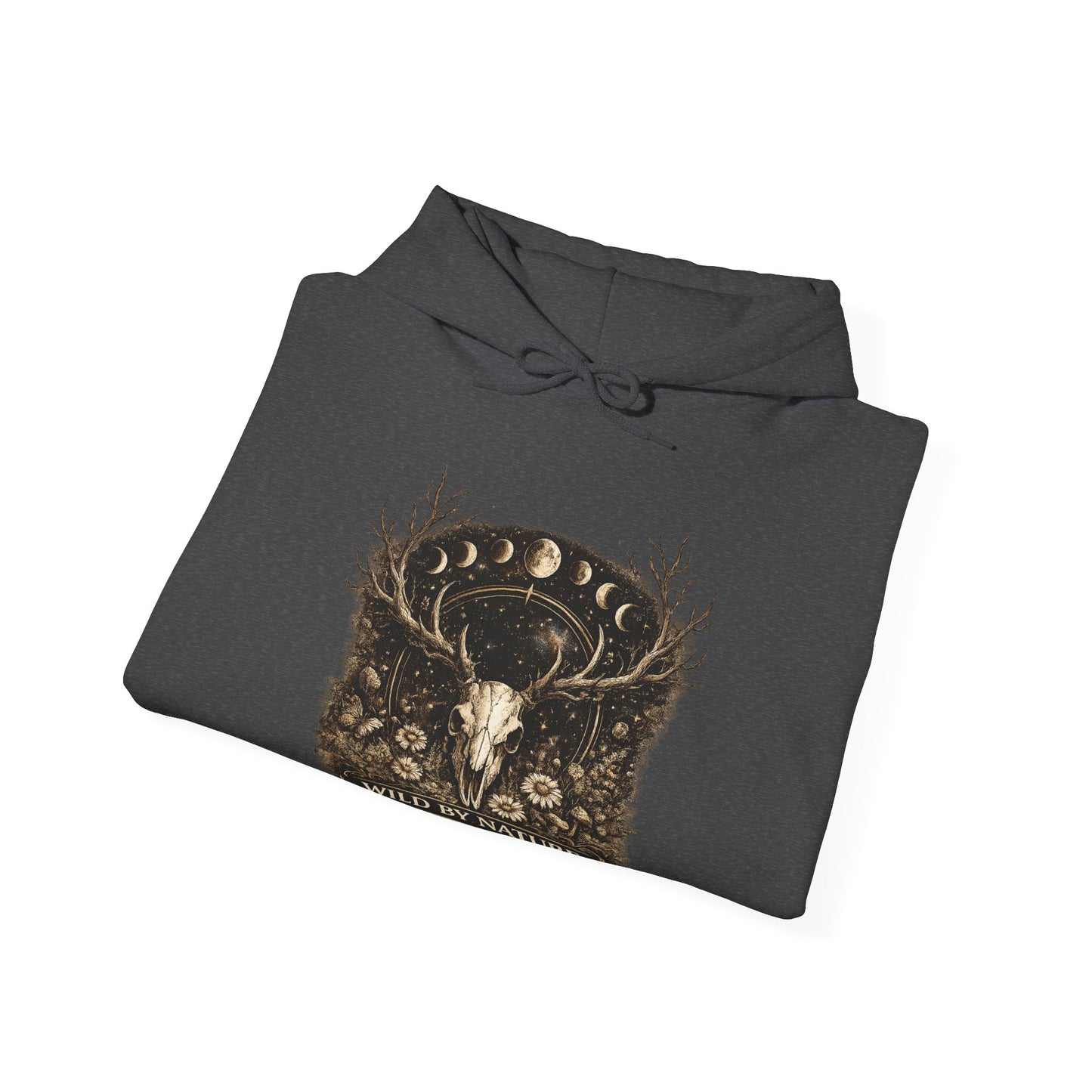 Wild By Nature Deer Skull Hoodie — Moon Phases Forest Graphic Sweatshirt
