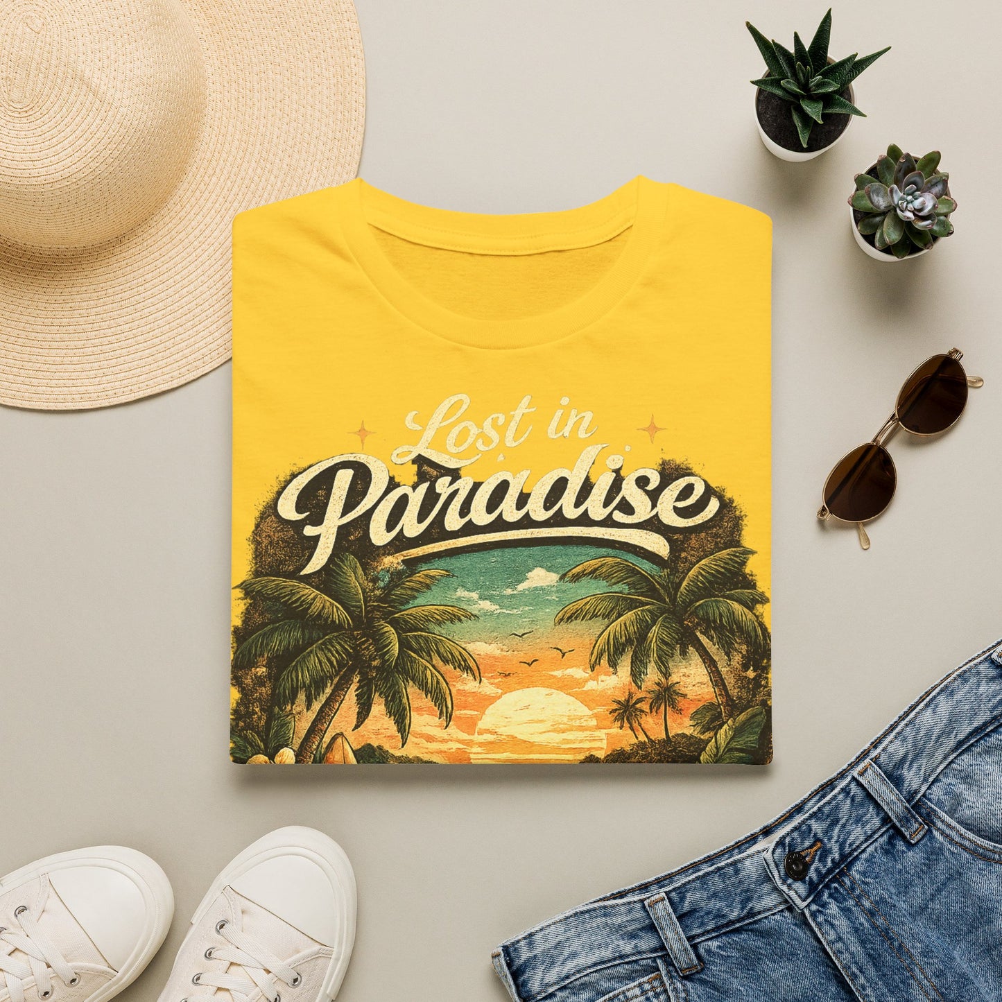 Lost in Paradise T-Shirt — Vintage Tropical Sunset Tee
