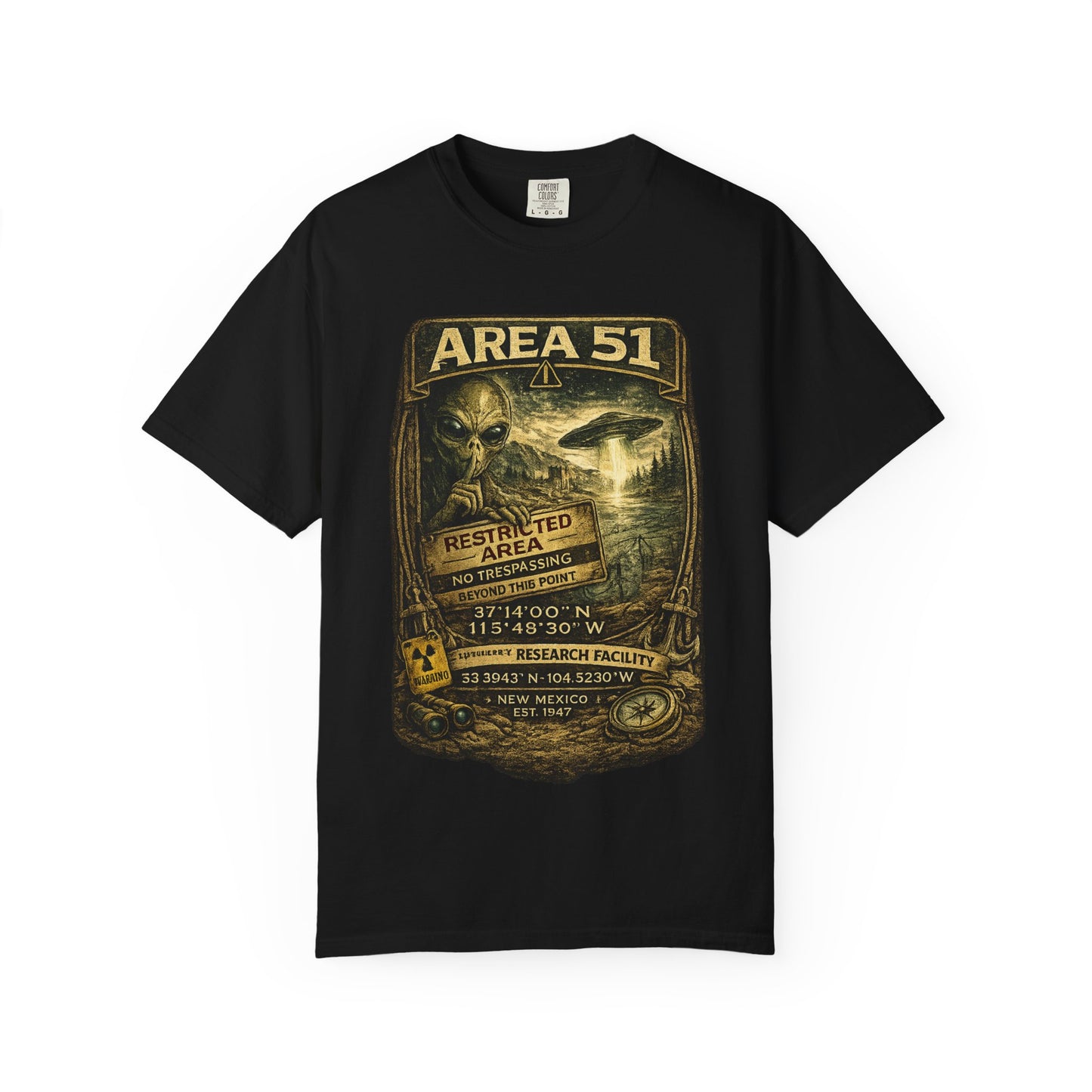 Area 51 Alien Poster T-Shirt — Vintage UFO Research Graphic Tee