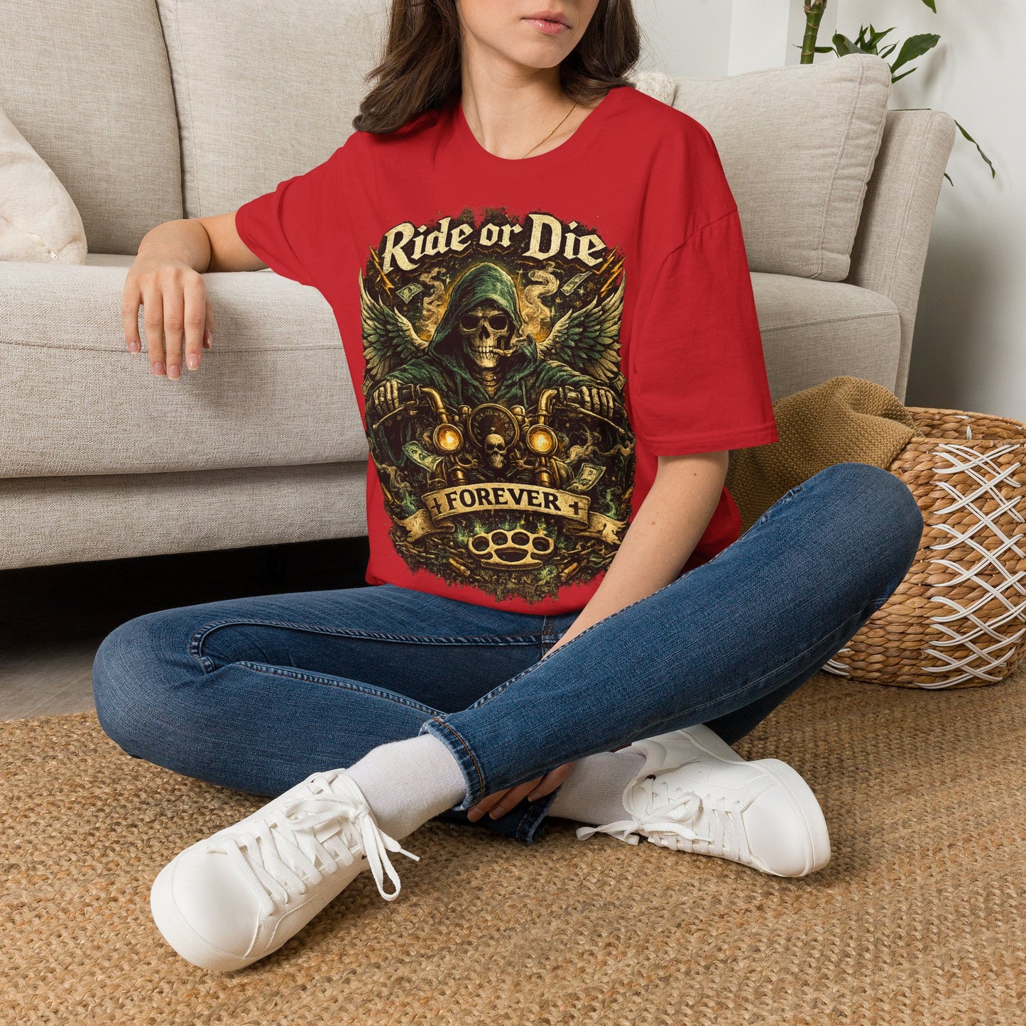Ride or Die Motorcycle T‑Shirt — Grim Reaper Biker Graphic Tee