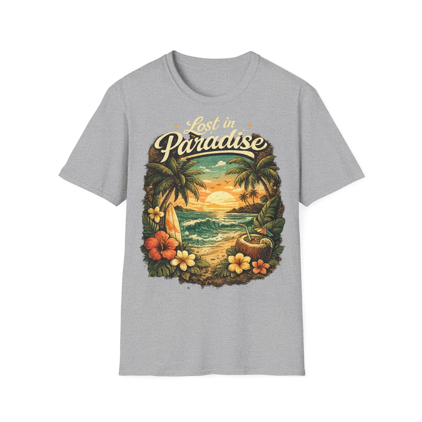 Lost in Paradise T-Shirt — Vintage Tropical Sunset Tee