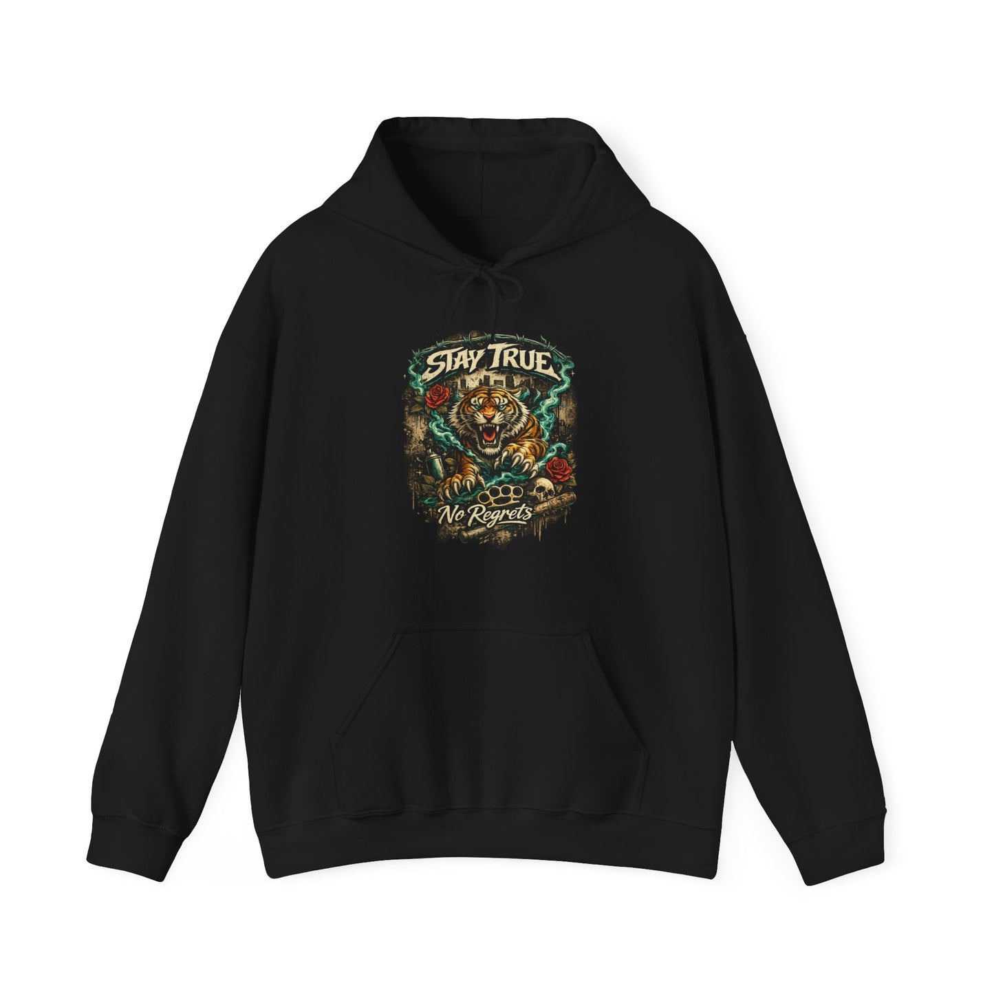 Stay True Tiger Hooded Sweatshirt — Vintage Floral Graphic Hoodie