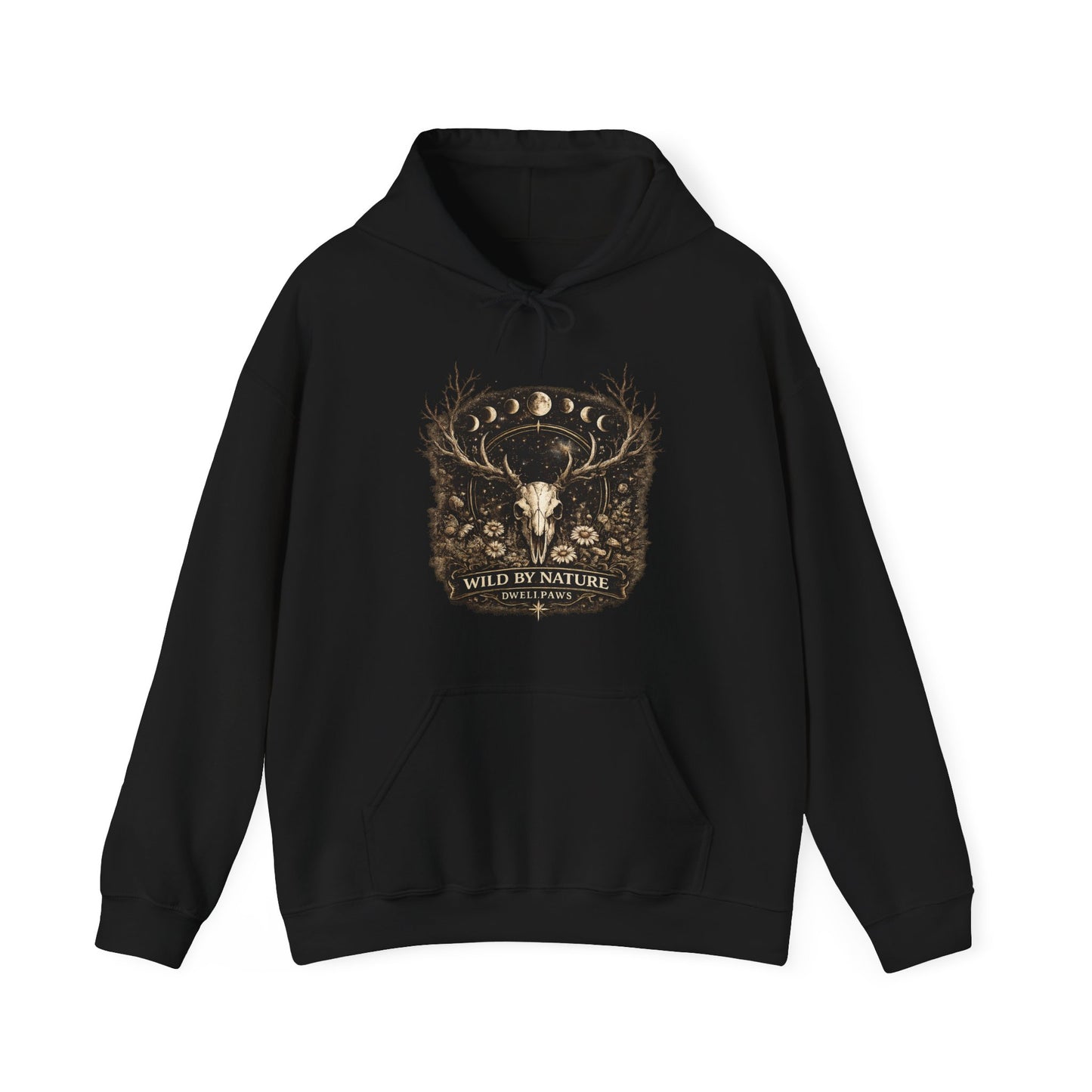 Wild By Nature Deer Skull Hoodie — Moon Phases Forest Graphic Sweatshirt