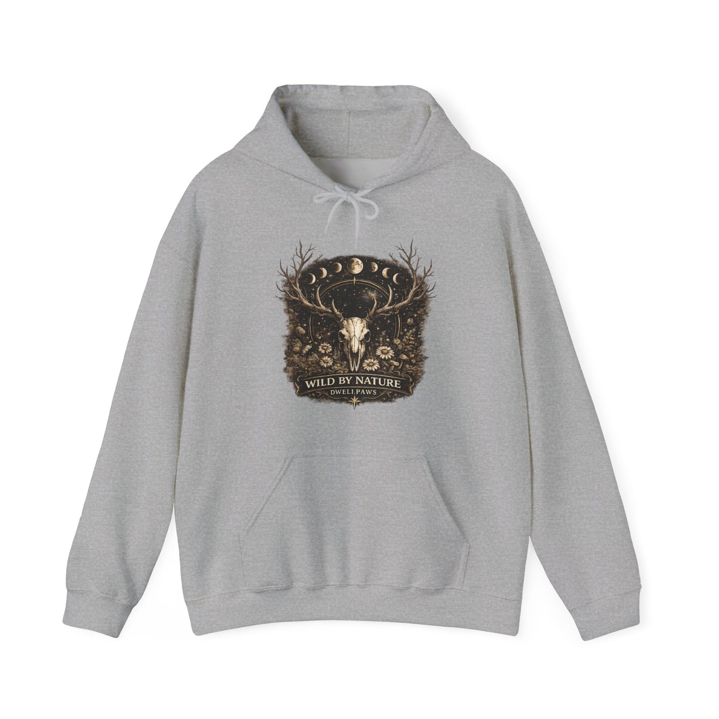 Wild By Nature Deer Skull Hoodie — Moon Phases Forest Graphic Sweatshirt