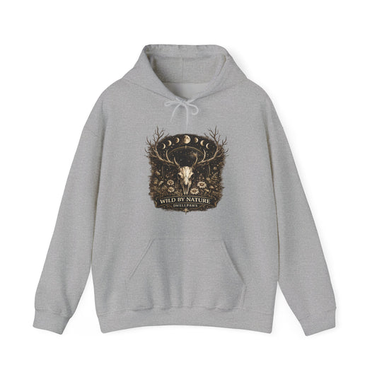 Wild By Nature Deer Skull Hoodie — Moon Phases Forest Graphic Sweatshirt