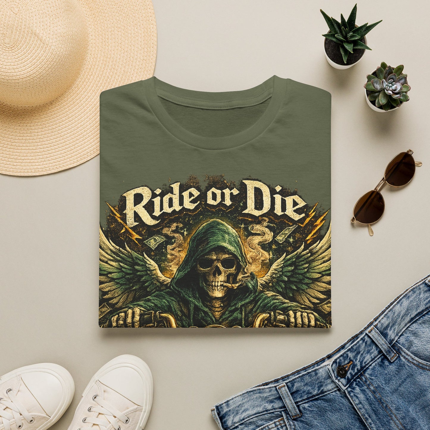 Ride or Die Motorcycle T‑Shirt — Grim Reaper Biker Graphic Tee