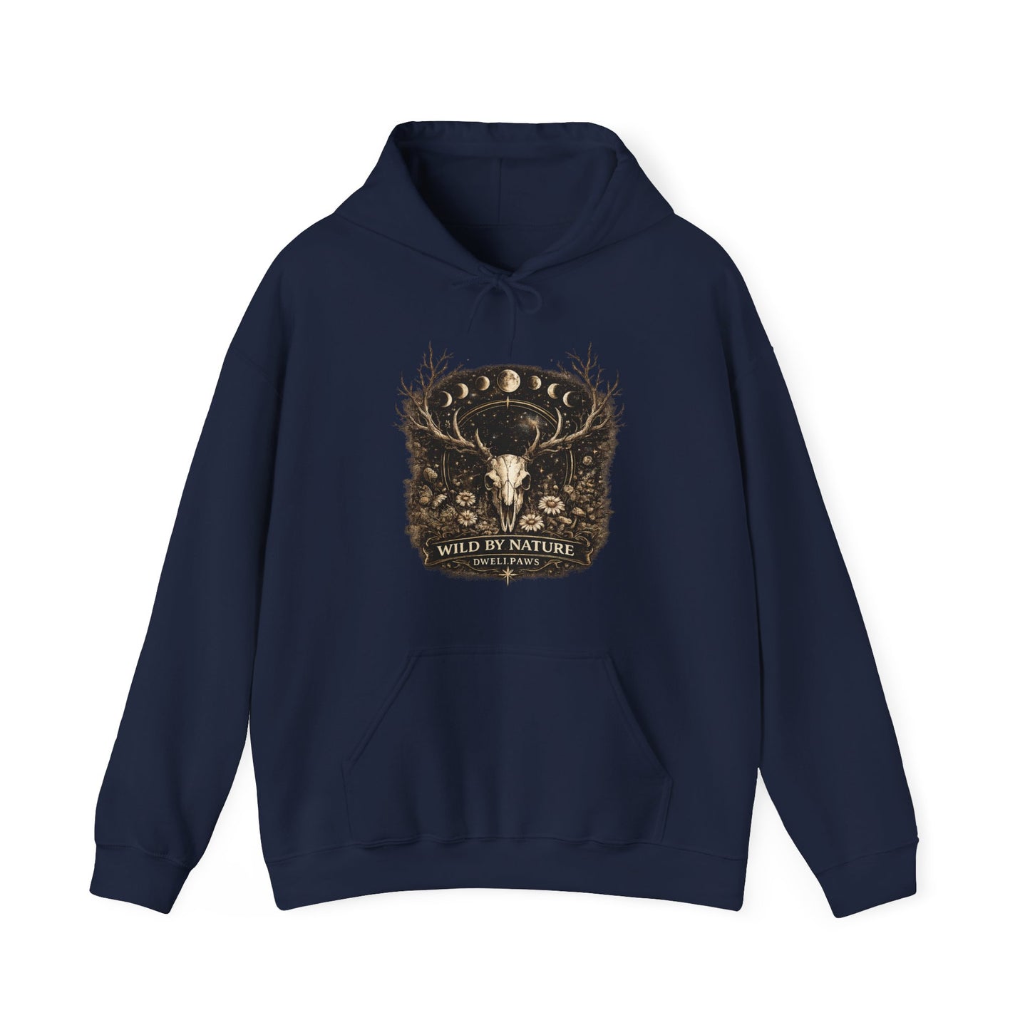 Wild By Nature Deer Skull Hoodie — Moon Phases Forest Graphic Sweatshirt