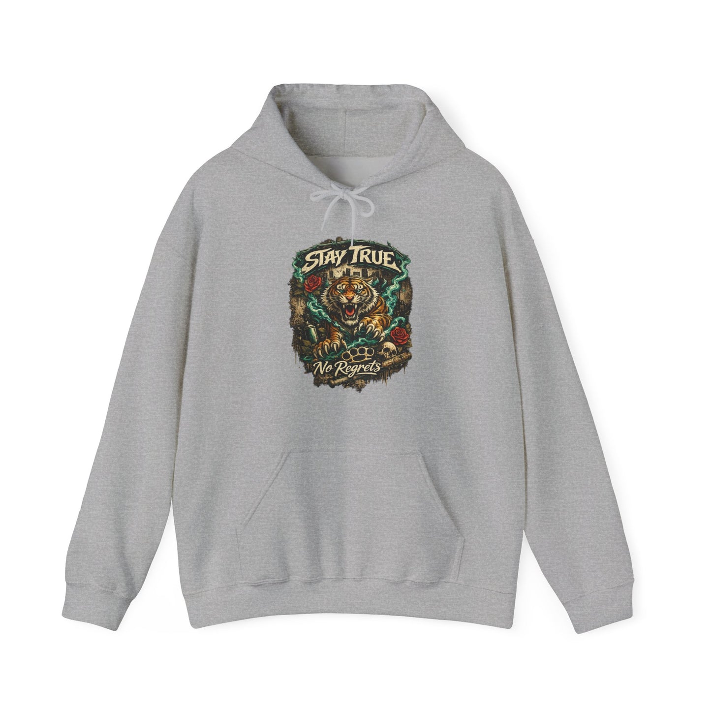 Stay True Tiger Hooded Sweatshirt — Vintage Floral Graphic Hoodie