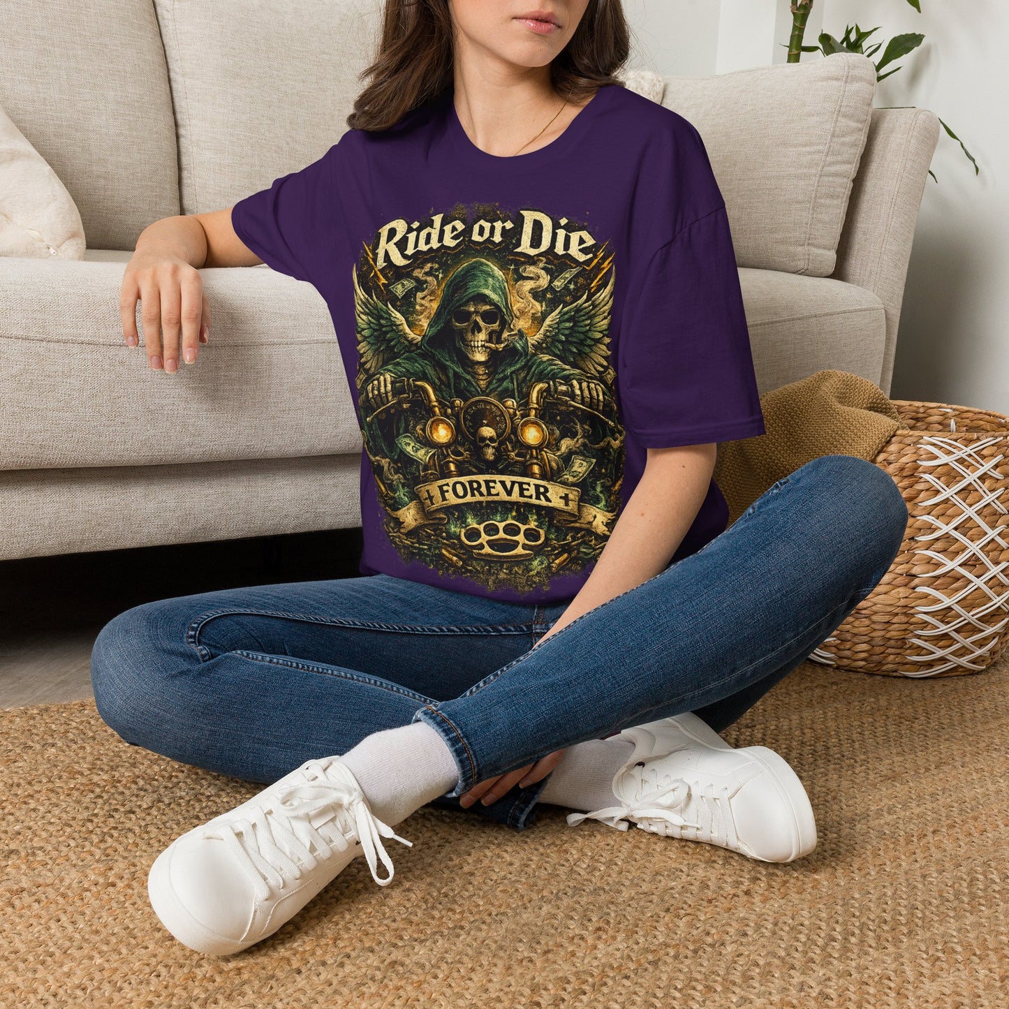 Ride or Die Motorcycle T‑Shirt — Grim Reaper Biker Graphic Tee