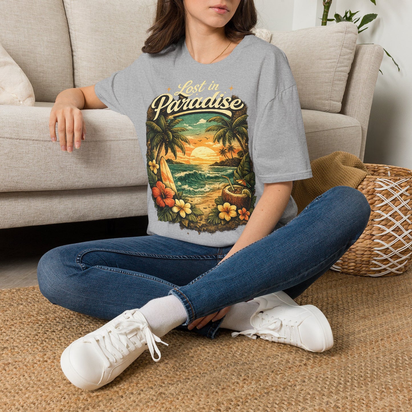 Lost in Paradise T-Shirt — Vintage Tropical Sunset Tee