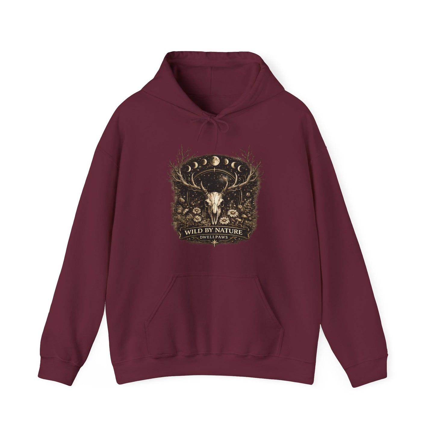 Wild By Nature Deer Skull Hoodie — Moon Phases Forest Graphic Sweatshirt