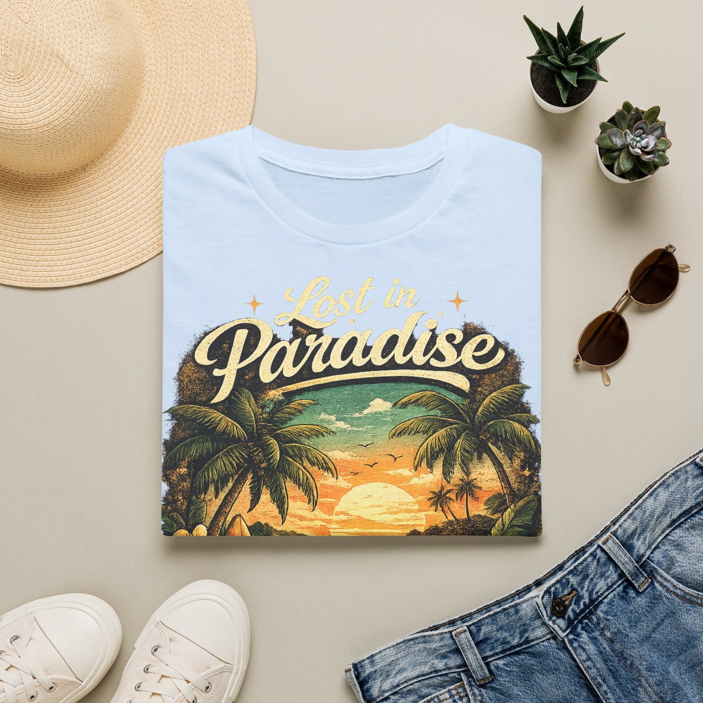 Lost in Paradise T-Shirt — Vintage Tropical Sunset Tee