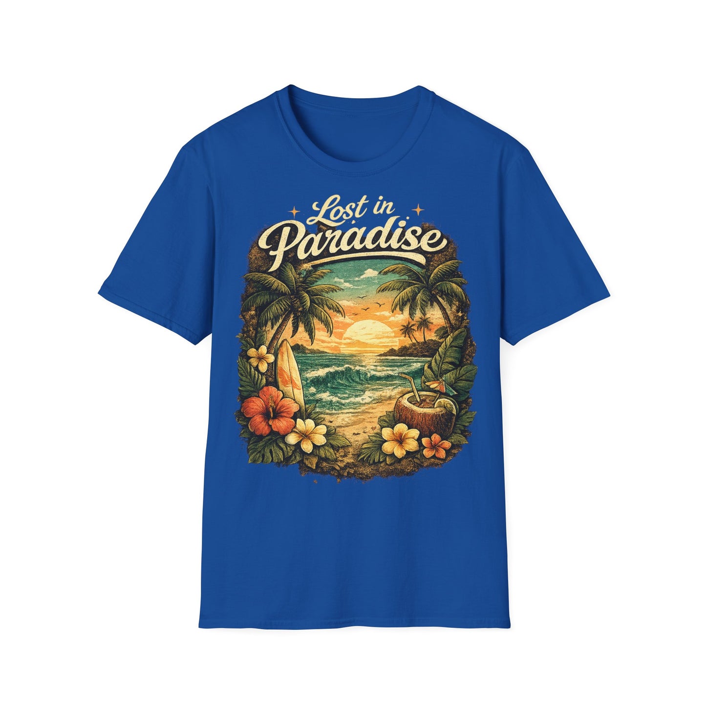 Lost in Paradise T-Shirt — Vintage Tropical Sunset Tee
