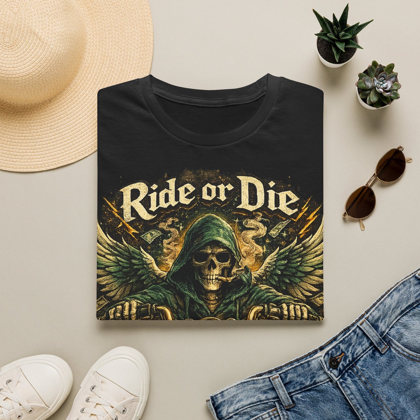 Ride or Die Motorcycle T‑Shirt — Grim Reaper Biker Graphic Tee