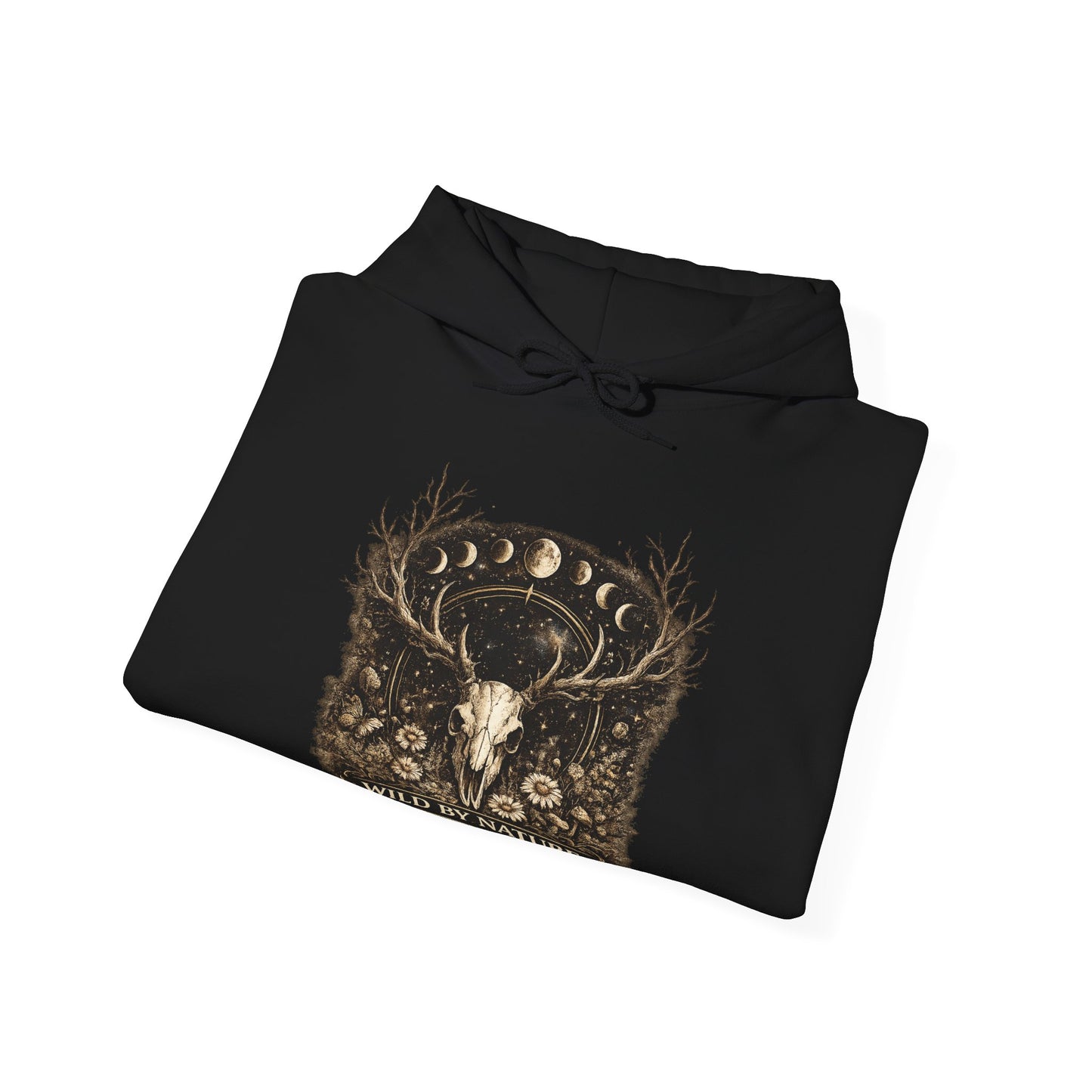 Wild By Nature Deer Skull Hoodie — Moon Phases Forest Graphic Sweatshirt