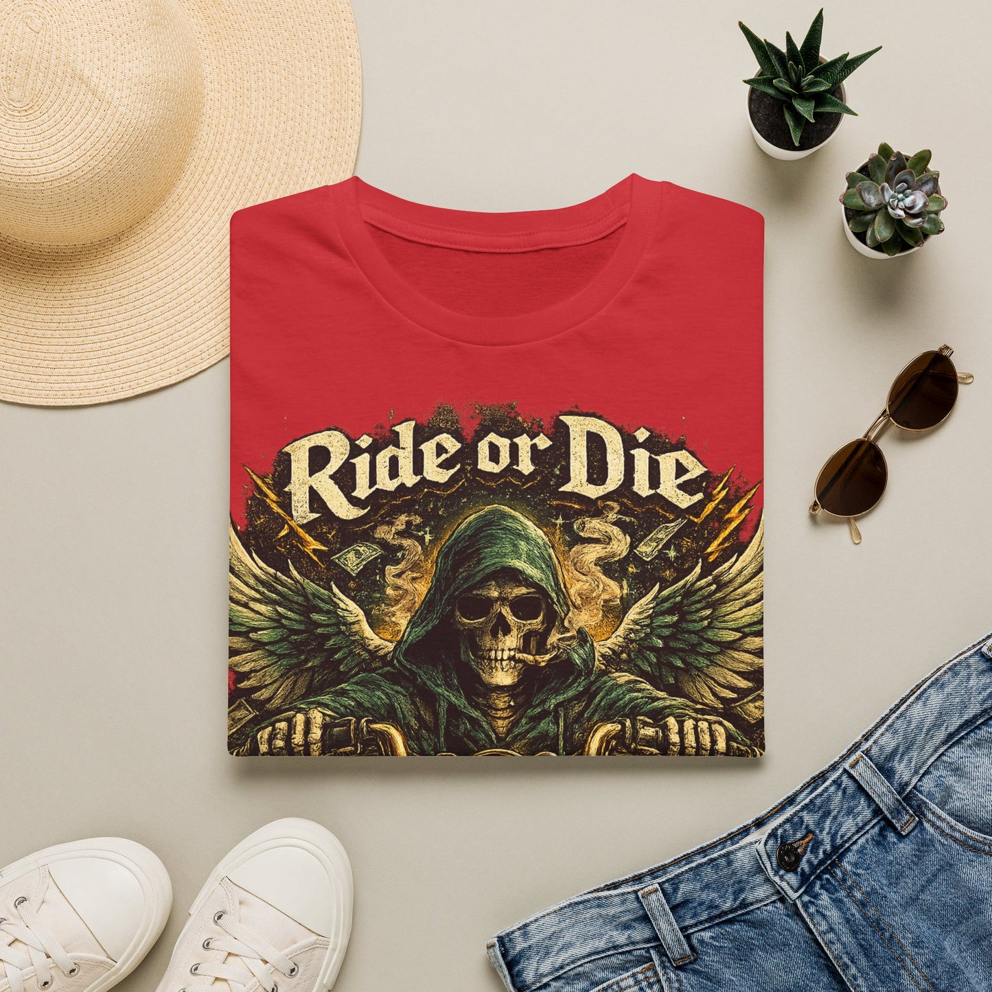 Ride or Die Motorcycle T‑Shirt — Grim Reaper Biker Graphic Tee