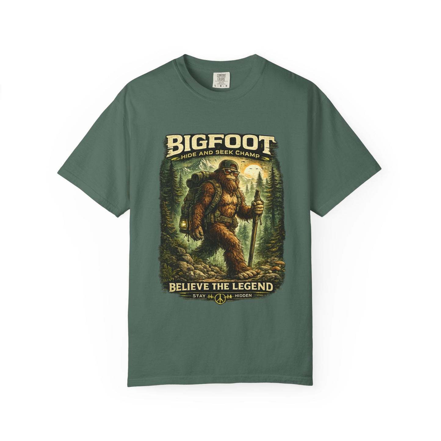 Bigfoot Graphic T-Shirt — "Believe the Legend" Retro Sasquatch Design