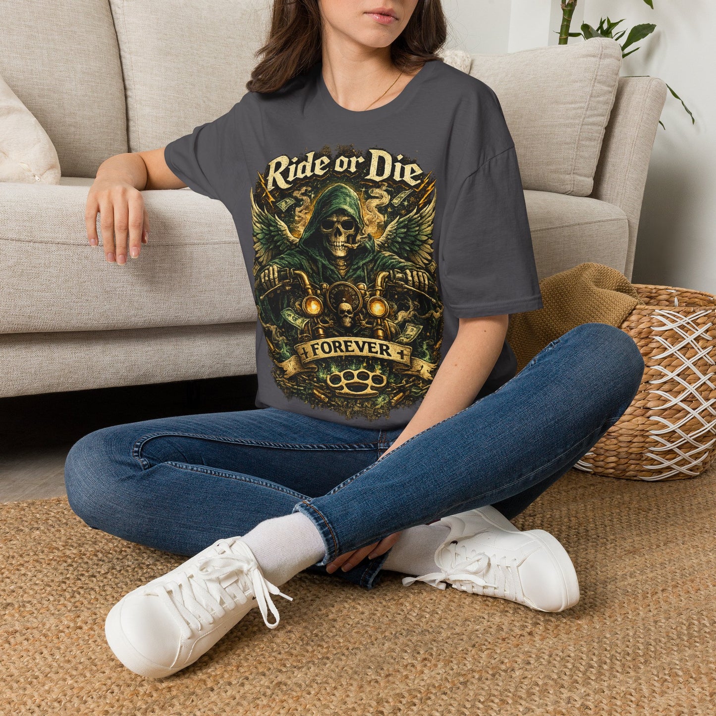 Ride or Die Motorcycle T‑Shirt — Grim Reaper Biker Graphic Tee