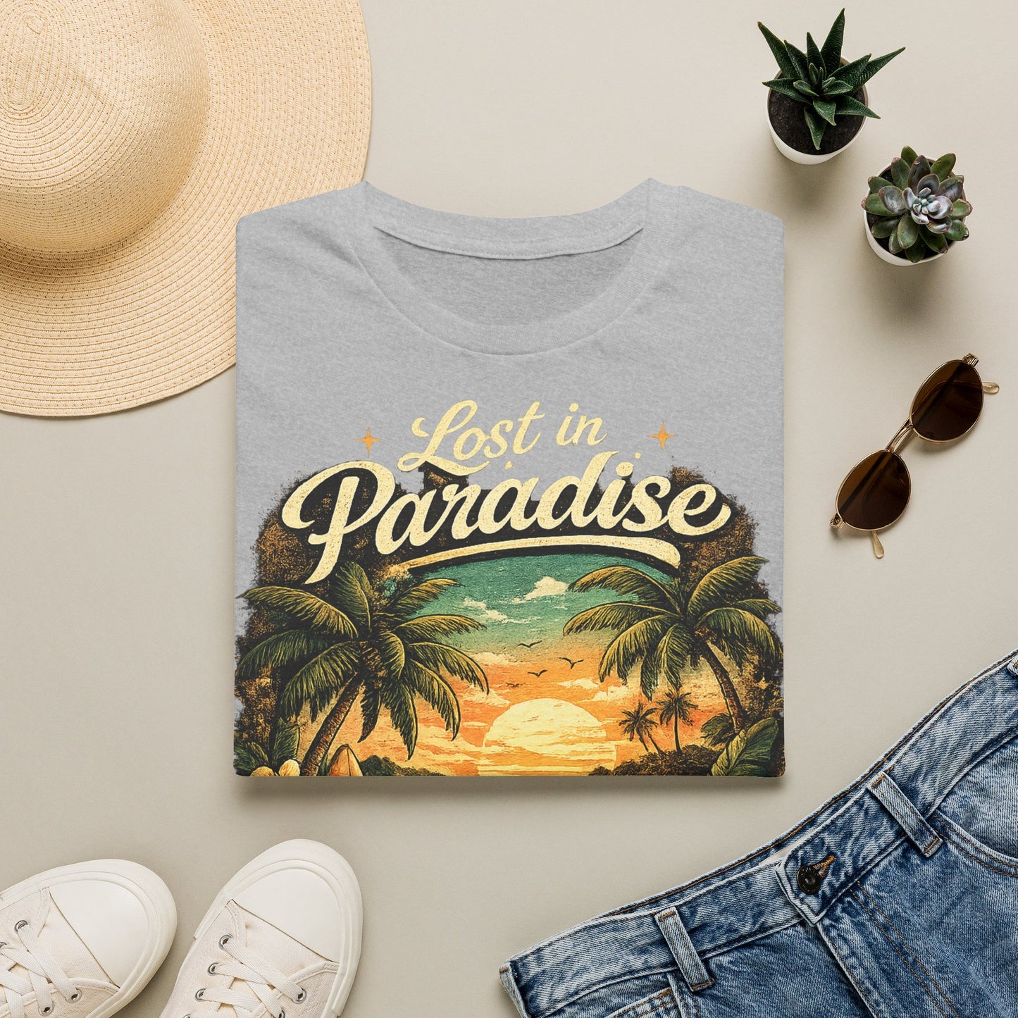 Lost in Paradise T-Shirt — Vintage Tropical Sunset Tee