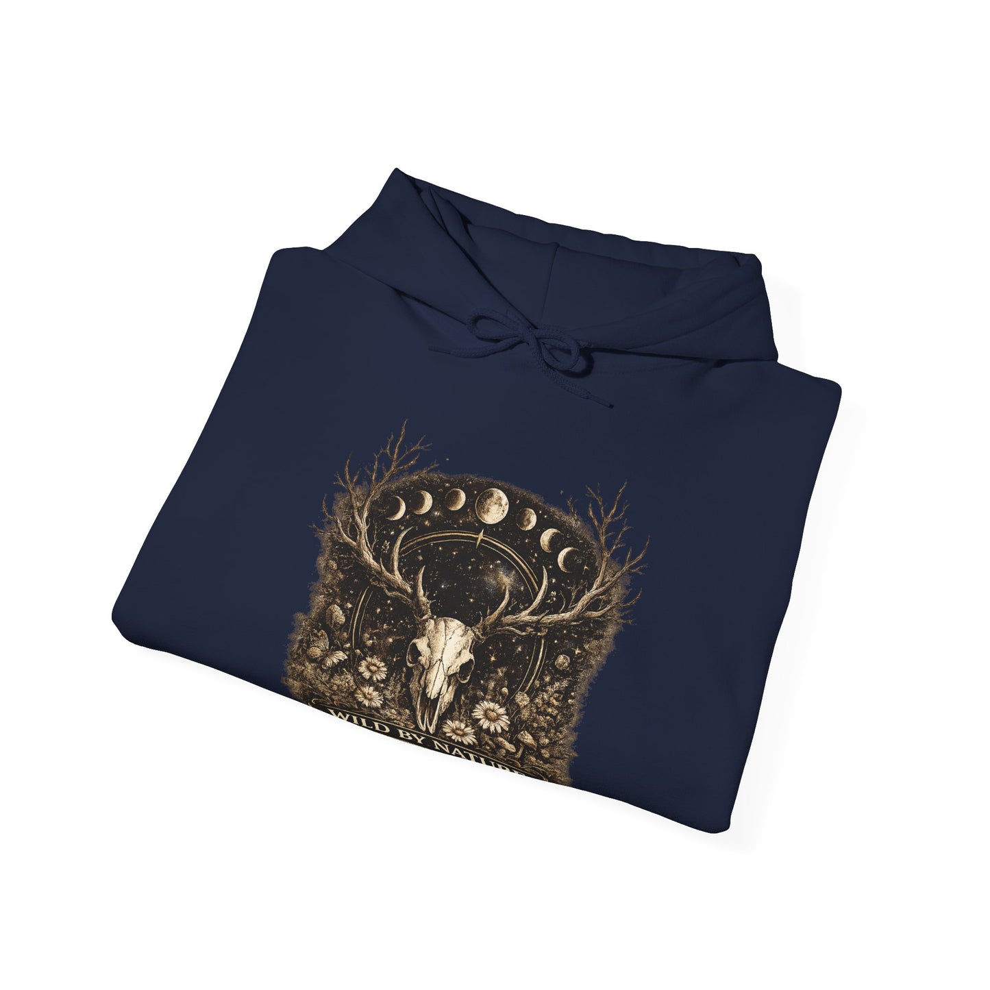 Wild By Nature Deer Skull Hoodie — Moon Phases Forest Graphic Sweatshirt