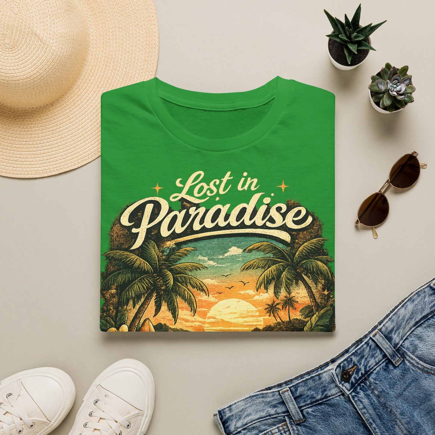 Lost in Paradise T-Shirt — Vintage Tropical Sunset Tee