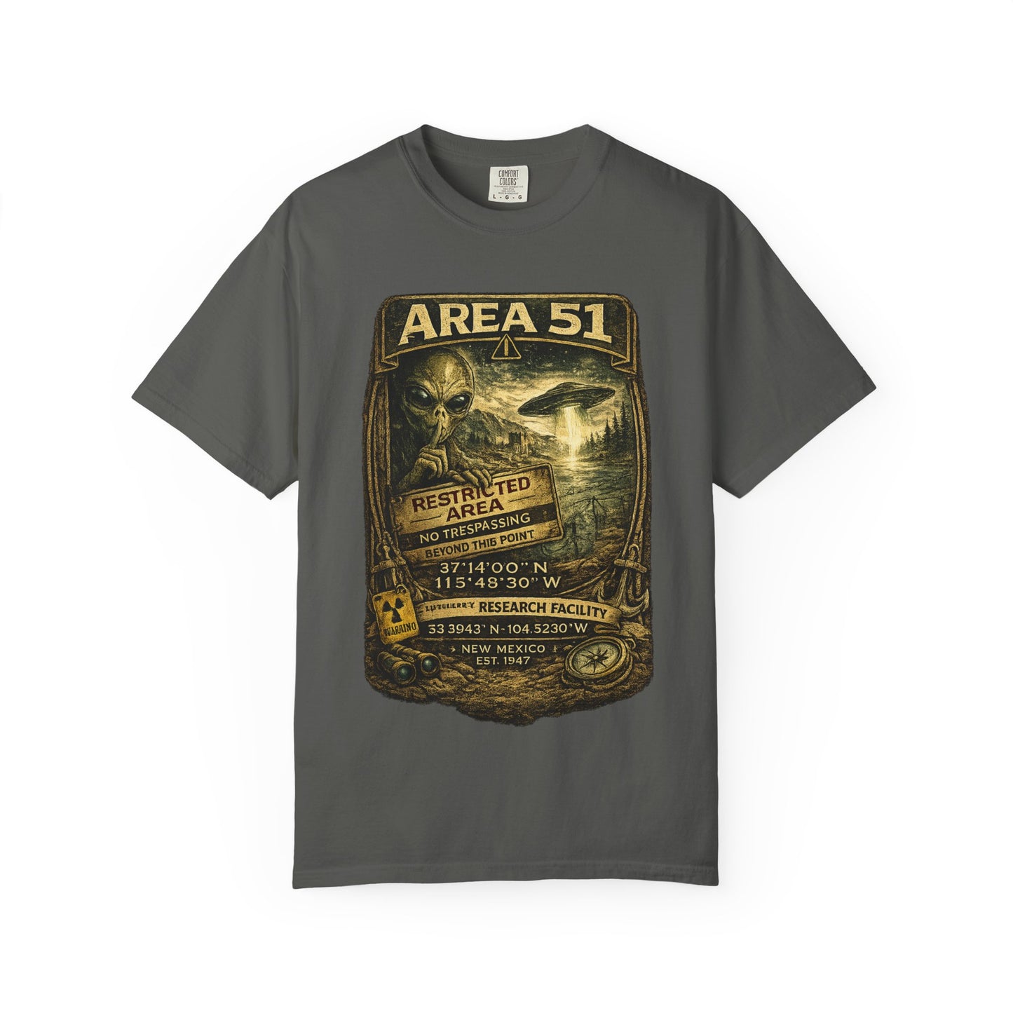 Area 51 Alien Poster T-Shirt — Vintage UFO Research Graphic Tee