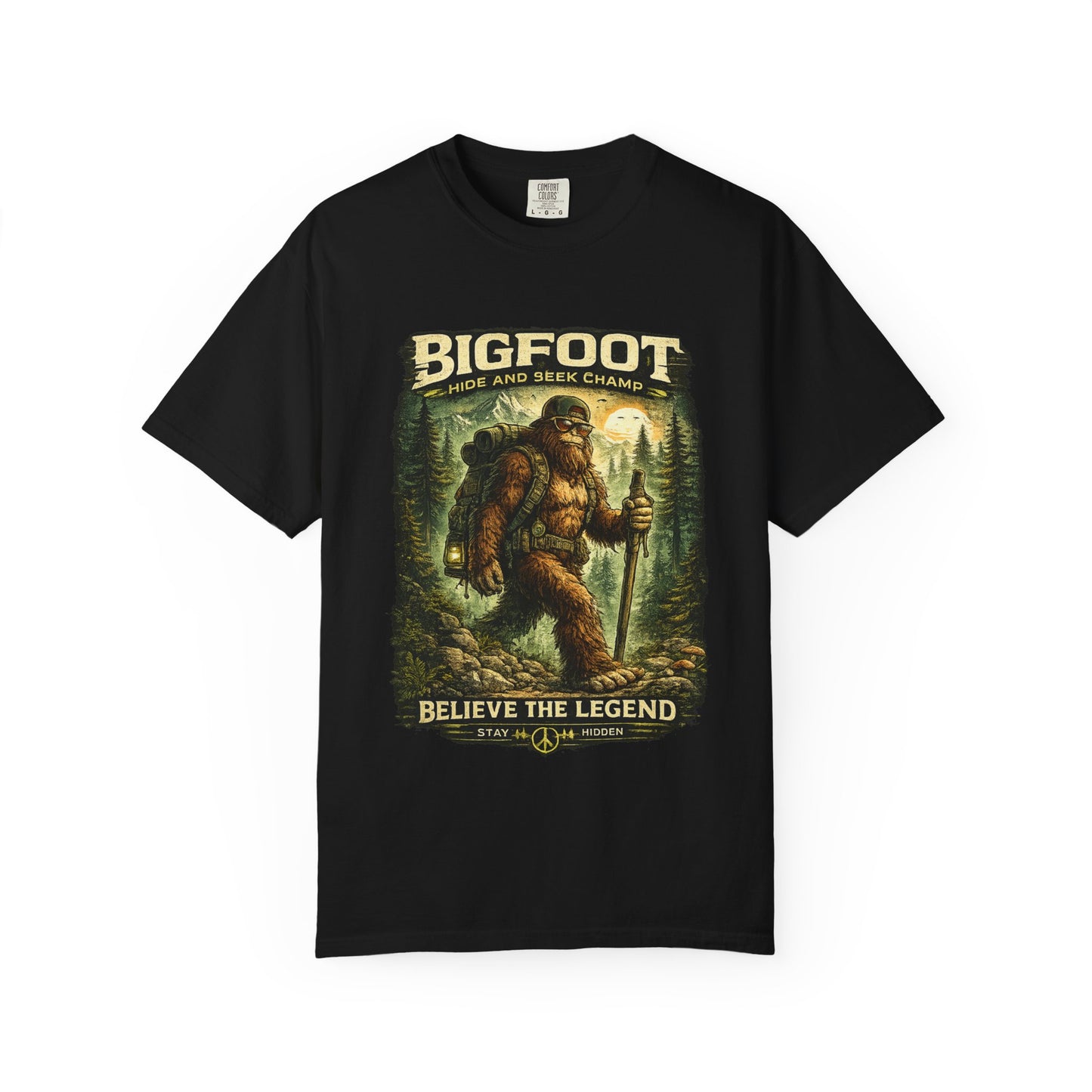 Bigfoot Graphic T-Shirt — "Believe the Legend" Retro Sasquatch Design