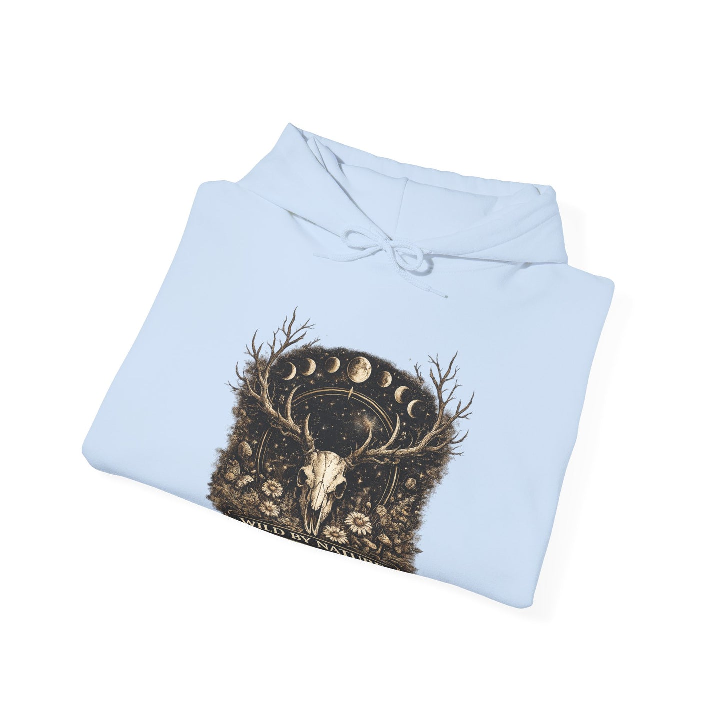 Wild By Nature Deer Skull Hoodie — Moon Phases Forest Graphic Sweatshirt