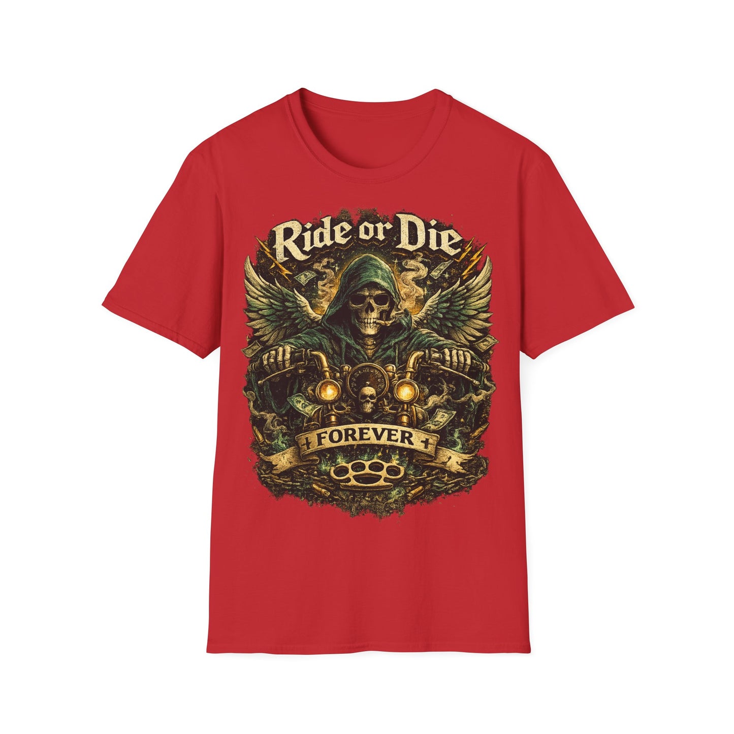 Ride or Die Motorcycle T‑Shirt — Grim Reaper Biker Graphic Tee