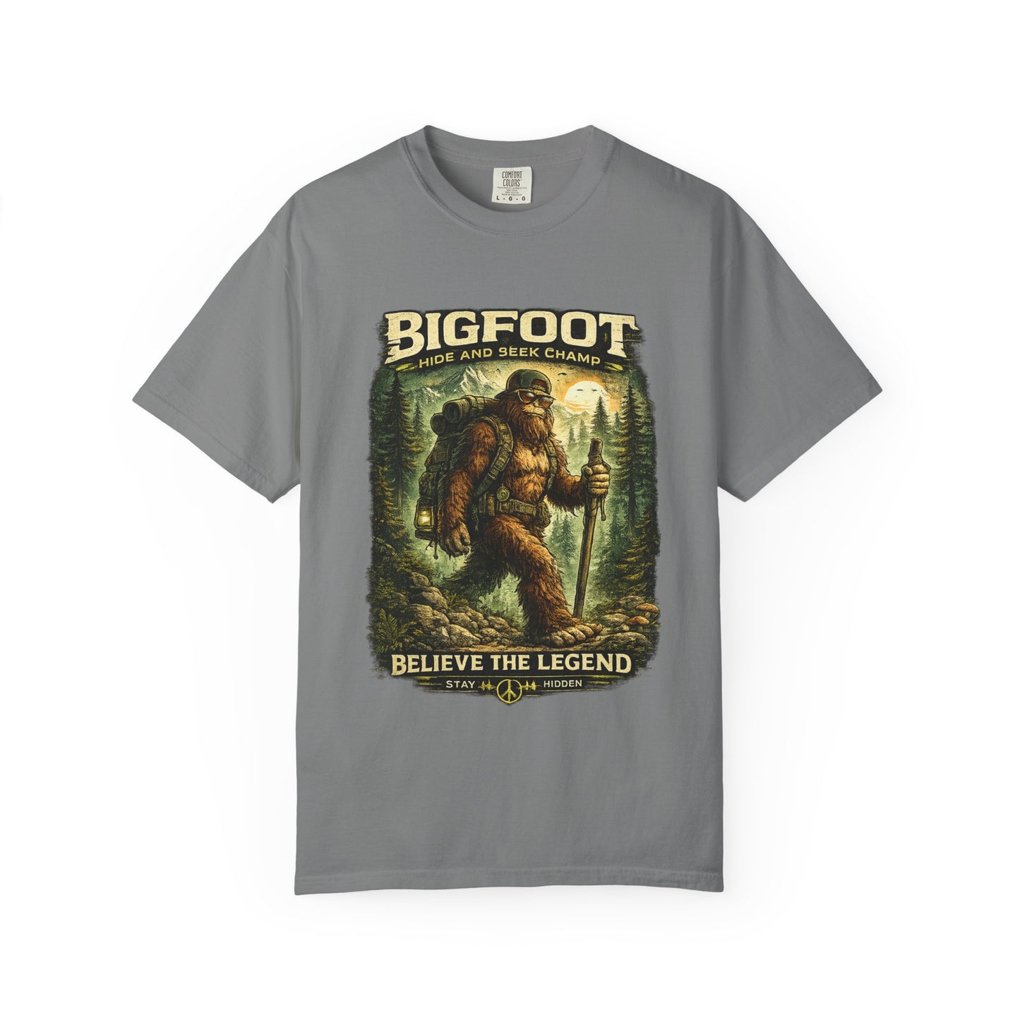 Bigfoot Graphic T-Shirt — "Believe the Legend" Retro Sasquatch Design