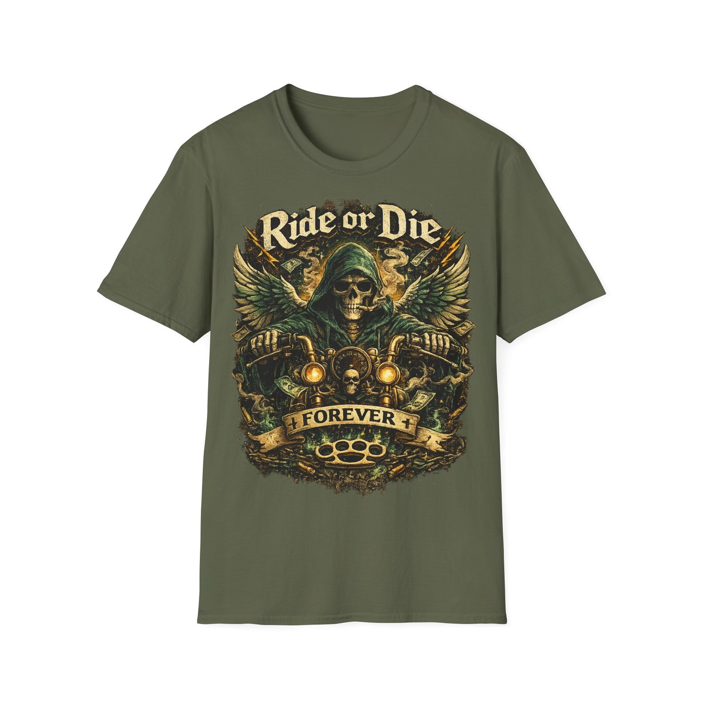 Ride or Die Motorcycle T‑Shirt — Grim Reaper Biker Graphic Tee