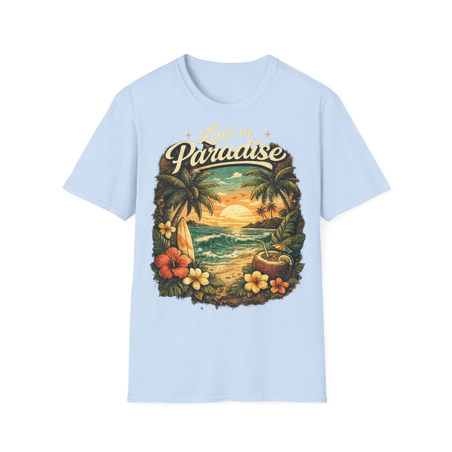 Lost in Paradise T-Shirt — Vintage Tropical Sunset Tee