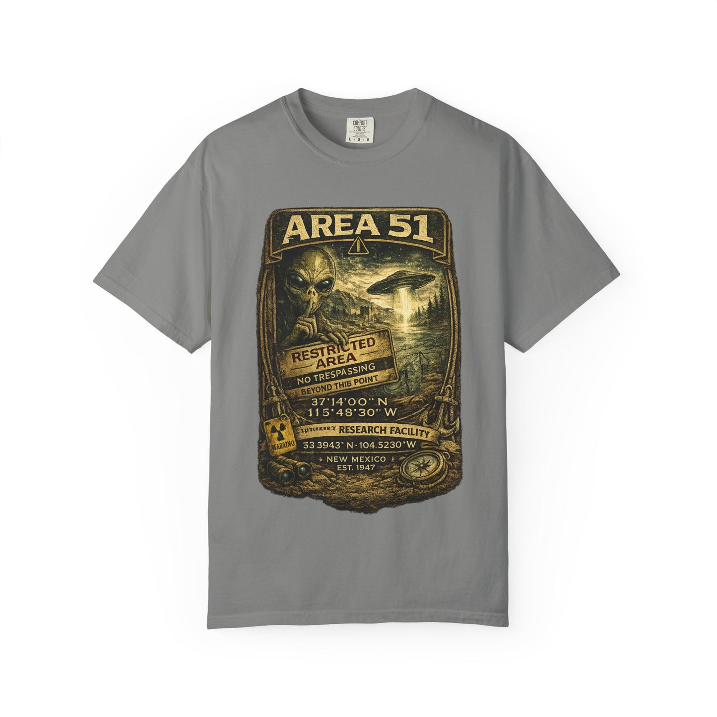 Area 51 Alien Poster T-Shirt — Vintage UFO Research Graphic Tee