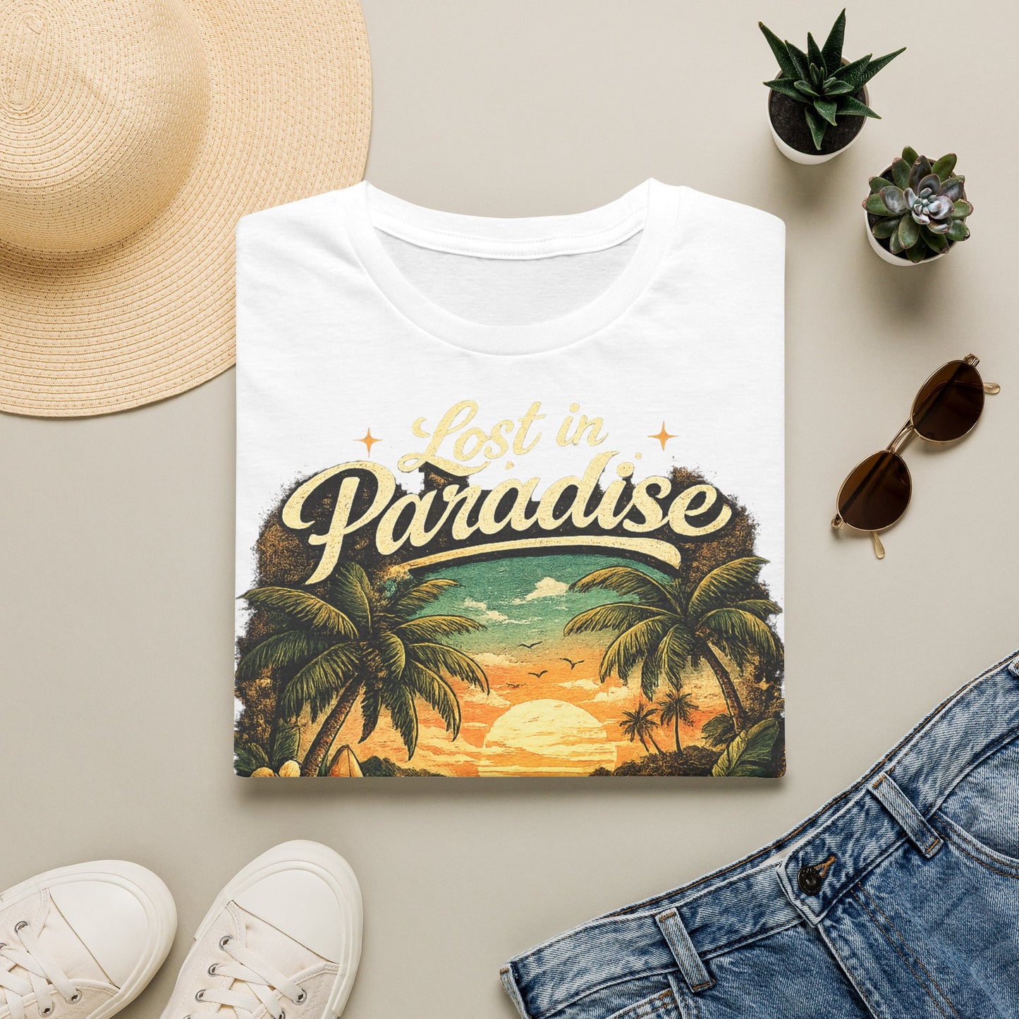 Lost in Paradise T-Shirt — Vintage Tropical Sunset Tee