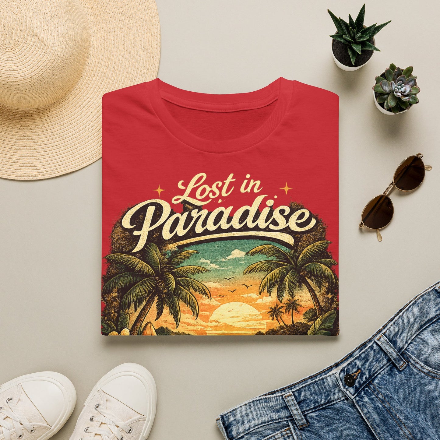 Lost in Paradise T-Shirt — Vintage Tropical Sunset Tee
