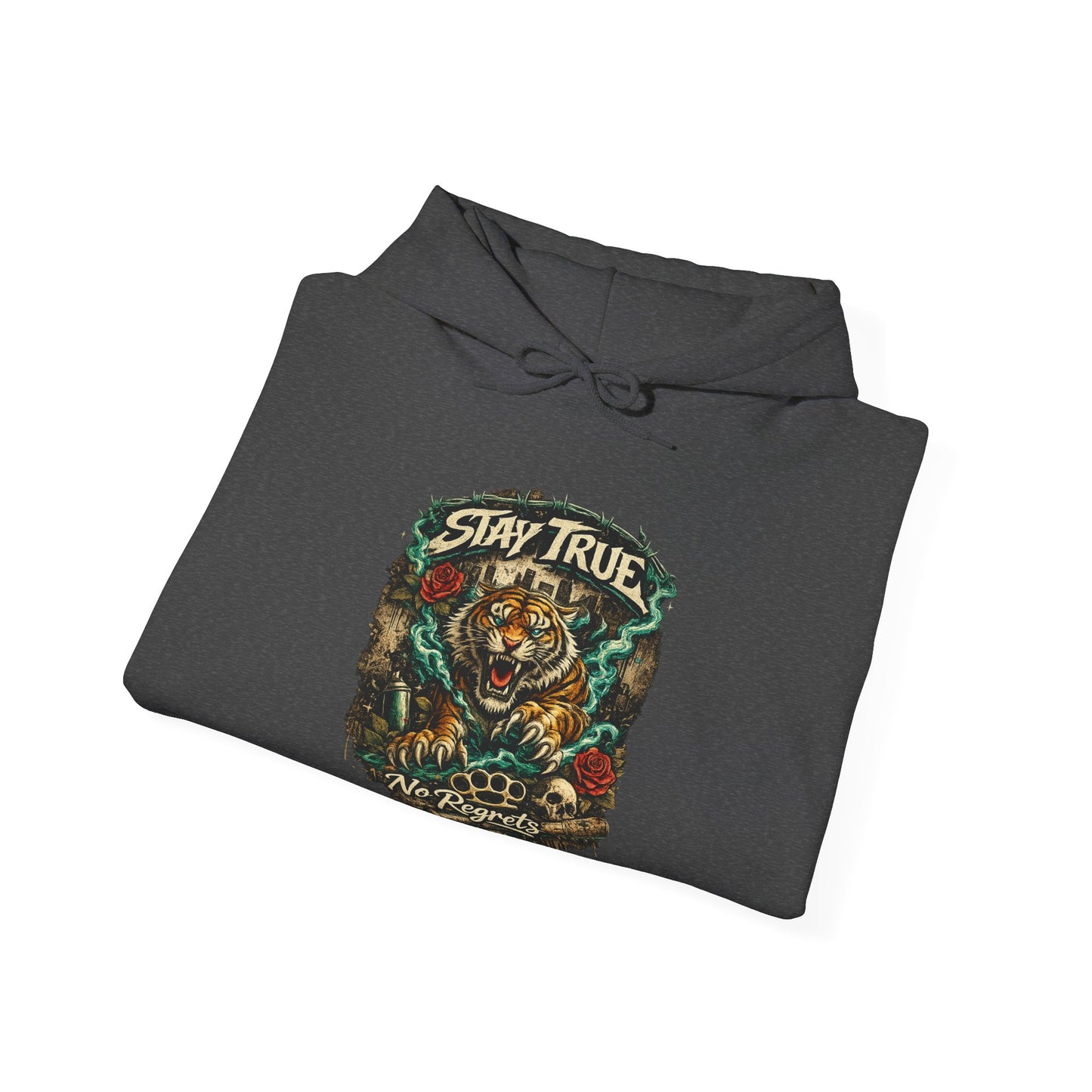 Stay True Tiger Hooded Sweatshirt — Vintage Floral Graphic Hoodie