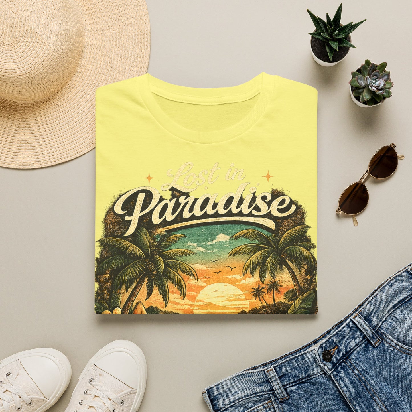 Lost in Paradise T-Shirt — Vintage Tropical Sunset Tee