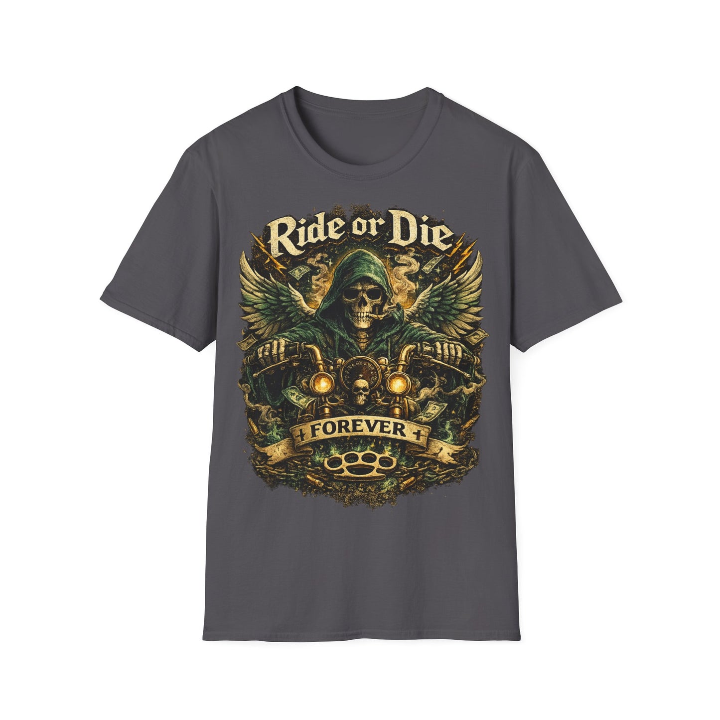 Ride or Die Motorcycle T‑Shirt — Grim Reaper Biker Graphic Tee
